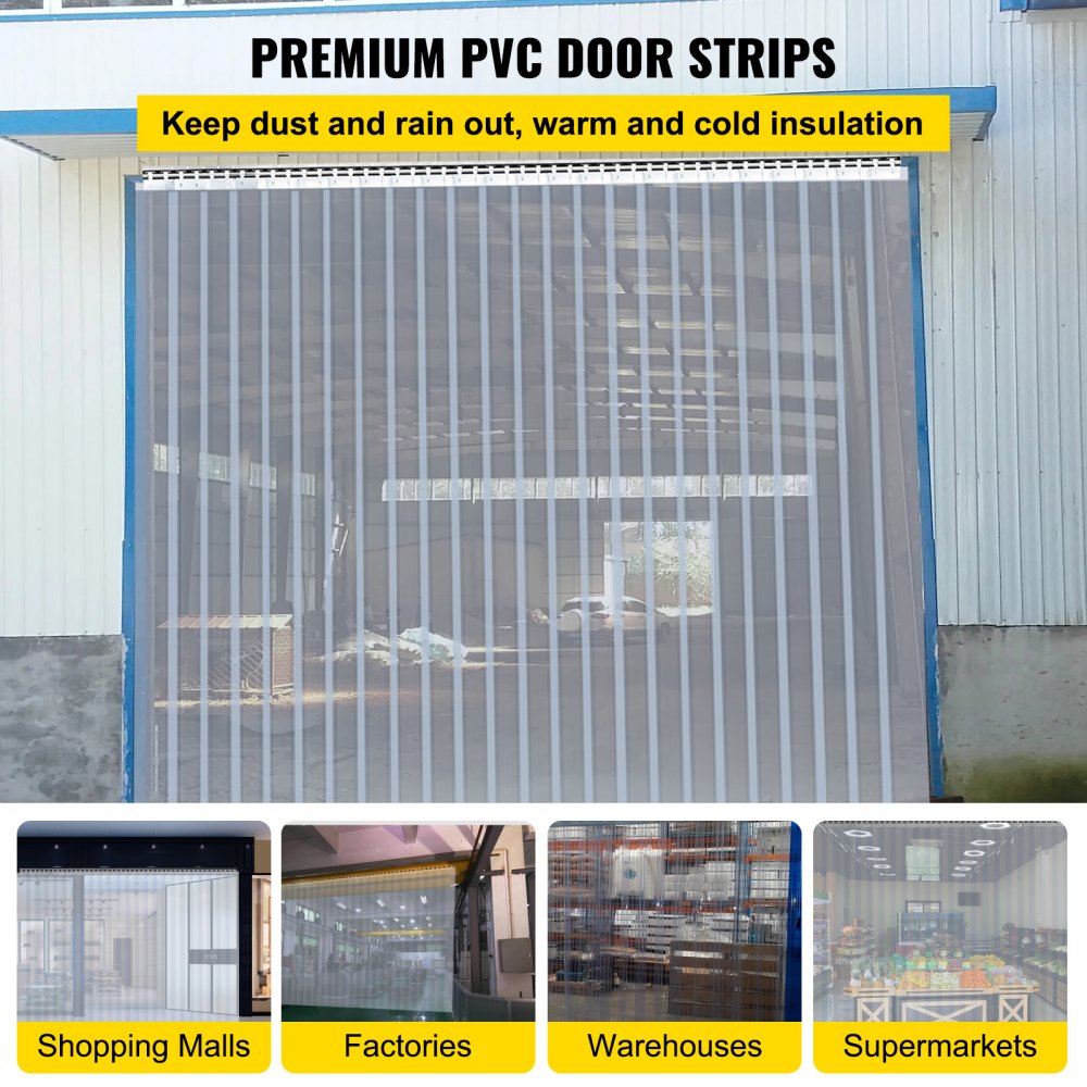 VEVOR Cortina para Puerta de PVC 50m Cortina Transparente Rollos de Tiras de PVC Tiras PVC Transparente Cortina de fleje 200mm x 2mm