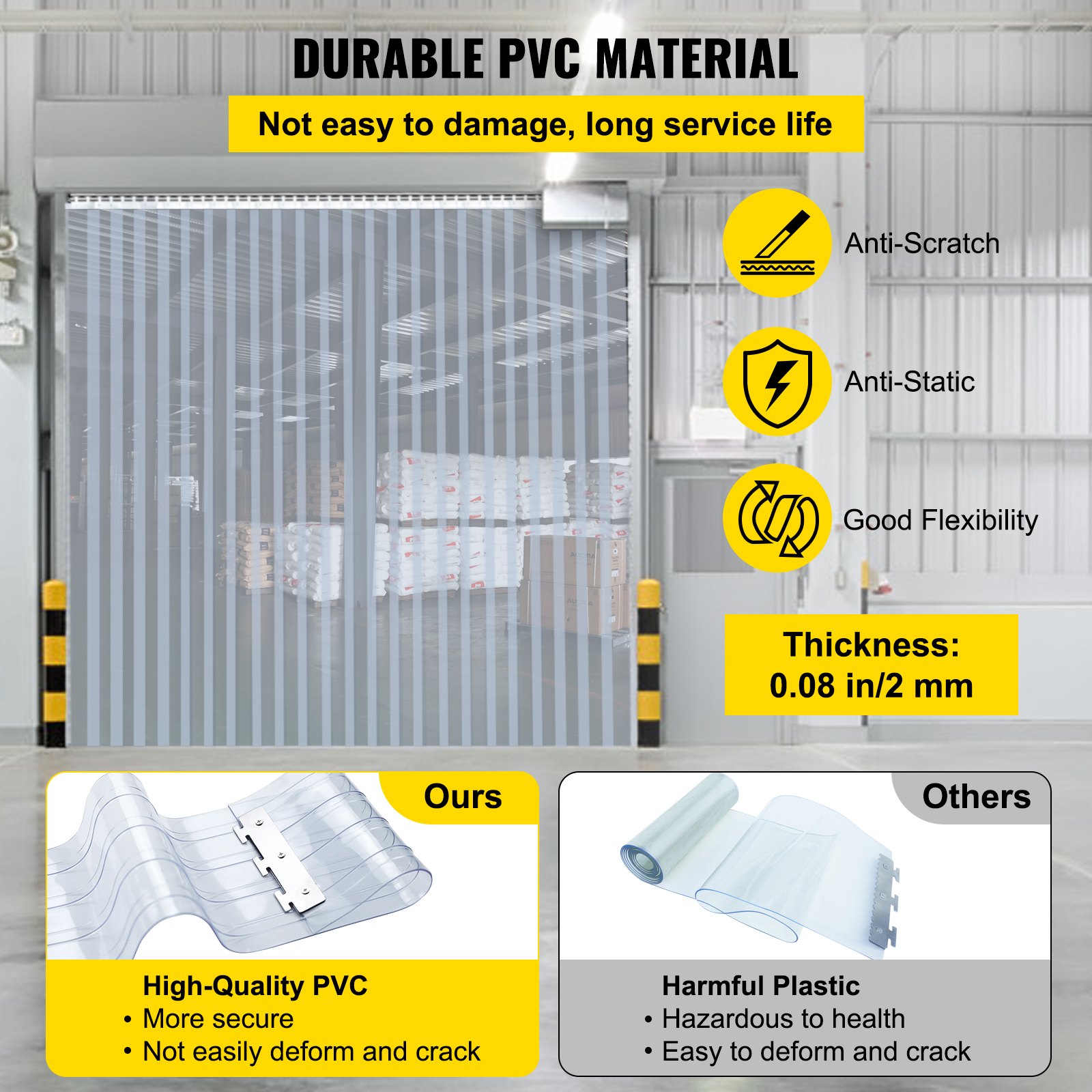 VEVOR Cortina para Puerta de PVC 50m Cortina Transparente Rollos de Tiras de PVC Tiras PVC Transparente Cortina de fleje 200mm x 2mm
