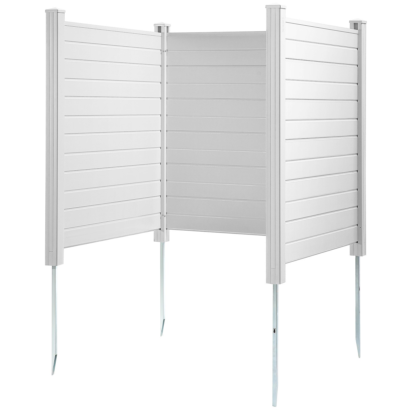 VEVOR 3x Panel Garden Fence 122x122cm Privacy Fence PVC and Galvanized Sheet Metal Ground Spike Windbreak Fence Metal Posts up to 50cm Slatted Fence Plug-in Fence Privacy Screen Ideal for Pool Equipment Air Conditioners