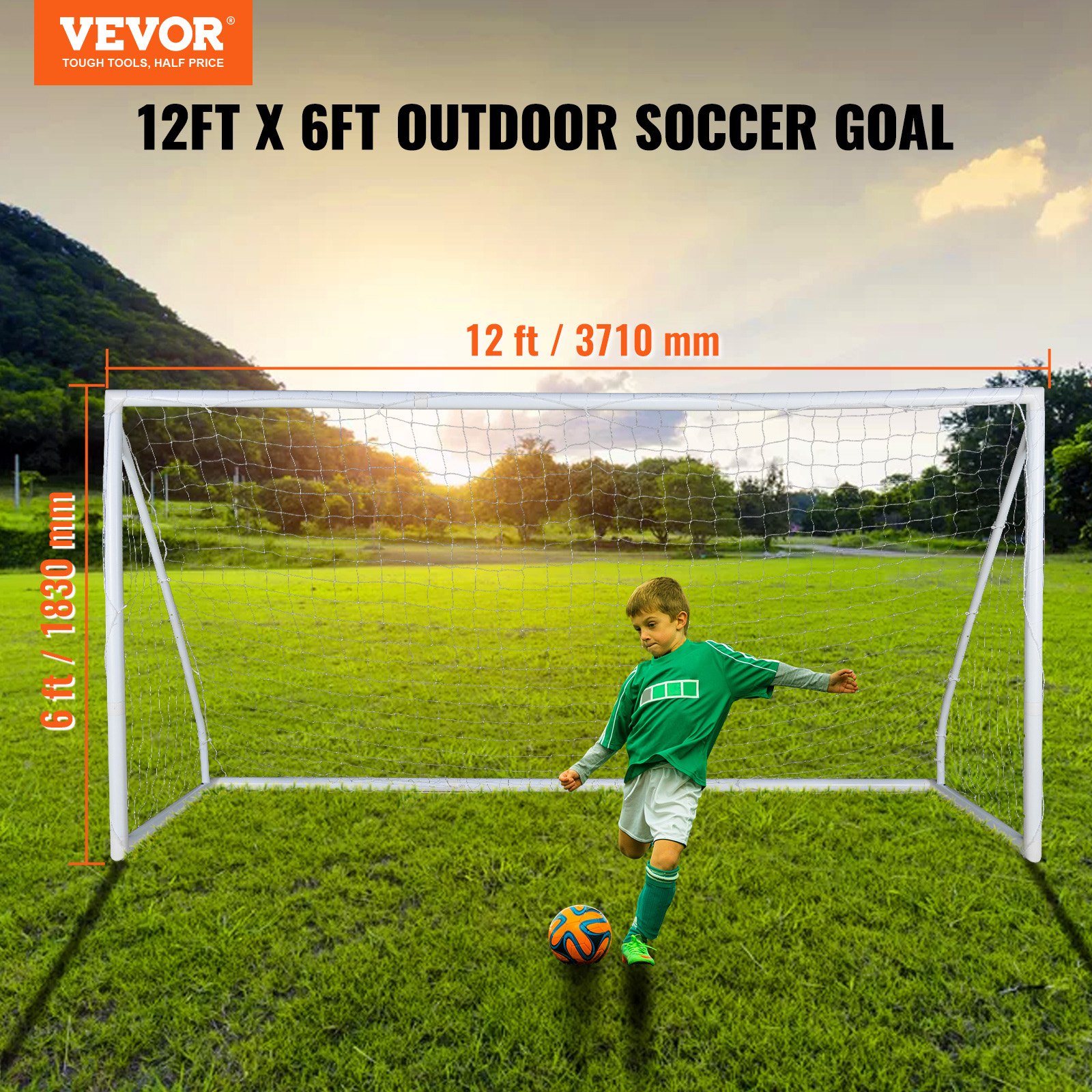 VEVOR Portería de Fútbol Portátil 1 Pieza 371 x 121,5 x 183 cm Portería de Fútbol para Exteriores de Alta Calidad para Adultos y Niños Porterías de Fútbol para Entrenamiento en Patio, Jardín, Estadio