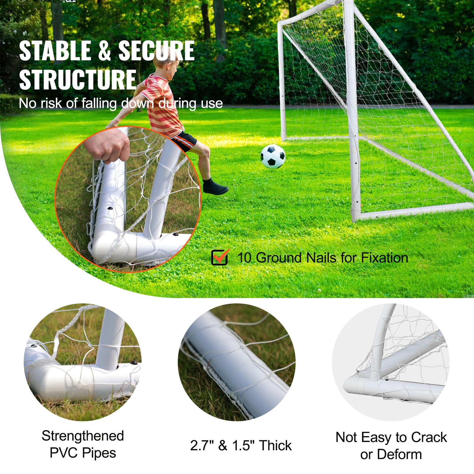 VEVOR Portería de Fútbol Portátil 1 Pieza 371 x 121,5 x 183 cm Portería de Fútbol para Exteriores de Alta Calidad para Adultos y Niños Porterías de Fútbol para Entrenamiento en Patio, Jardín, Estadio