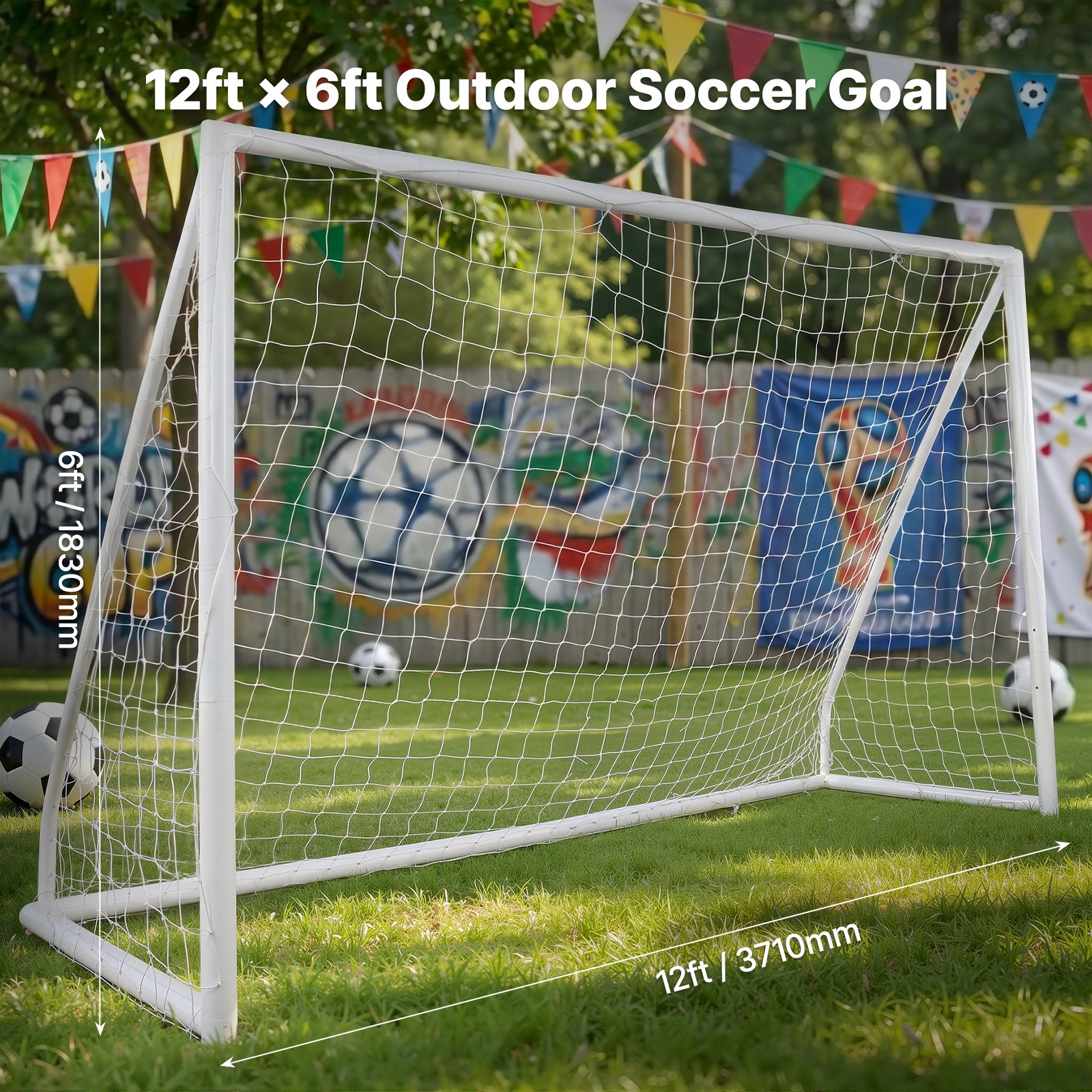VEVOR Portería de Fútbol Portátil 1 Pieza 371 x 121,5 x 183 cm Portería de Fútbol para Exteriores de Alta Calidad para Adultos y Niños Porterías de Fútbol para Entrenamiento en Patio, Jardín, Estadio