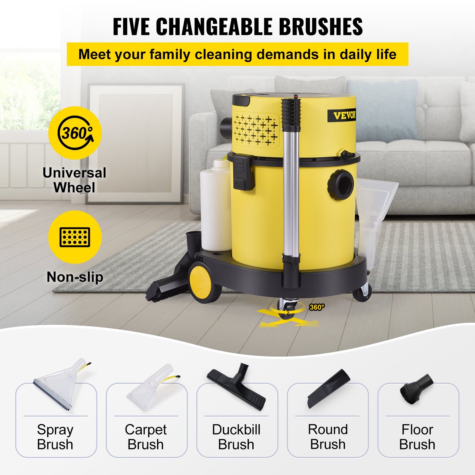 VEVOR Aspirador en Seco y Húmedo 4 en 1 Aspiradora Potente Depósito Total de 20 L Aspiradora de Sólidos y Líquidos con Mando de Control Remoto Lava Aspiradora 220V 1200W para Hogar Patio Garaje Taller