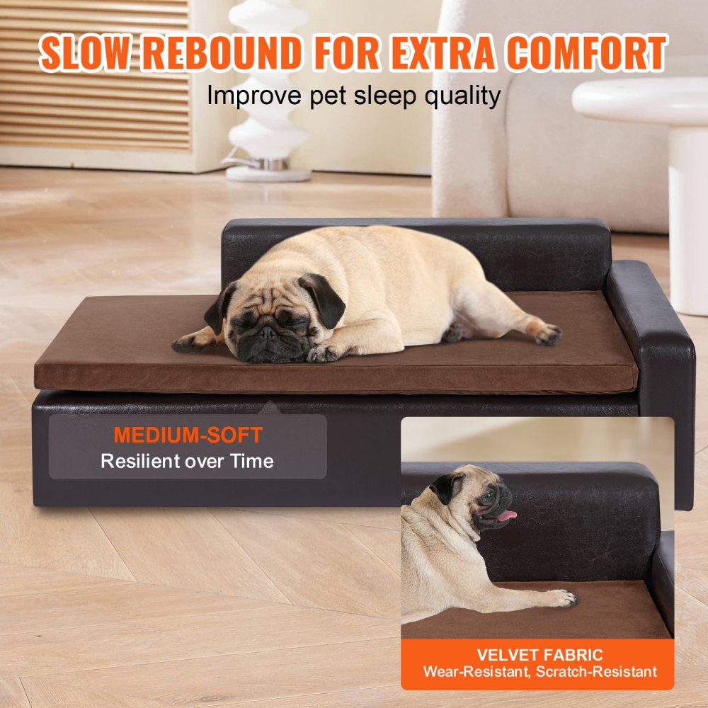 VEVOR Sofá para Mascotas, Sofá para Perros y Gatos de Gran Tamaño, Sofá Cama de Cuero Suave para Perros, Sofá para Gatos de Carga de 50 kg, 101 x 58,5 x 33,5 cm, Negro, Peso de Sofá de 12,2 kg
