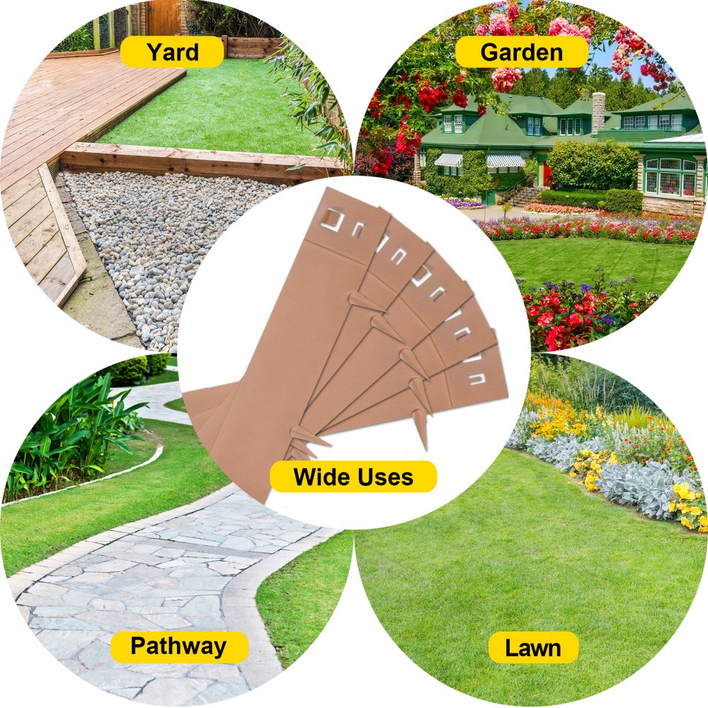 VEVOR Bordura de Acero Galvanizado 10 x 99 cm Borde para Césped 5 Piezas Valla Delimitadora de Bordes Longitud Total de 4,95 m Borde Limitador de Jardín Flexible Marrón para Jardines Senderos Patios