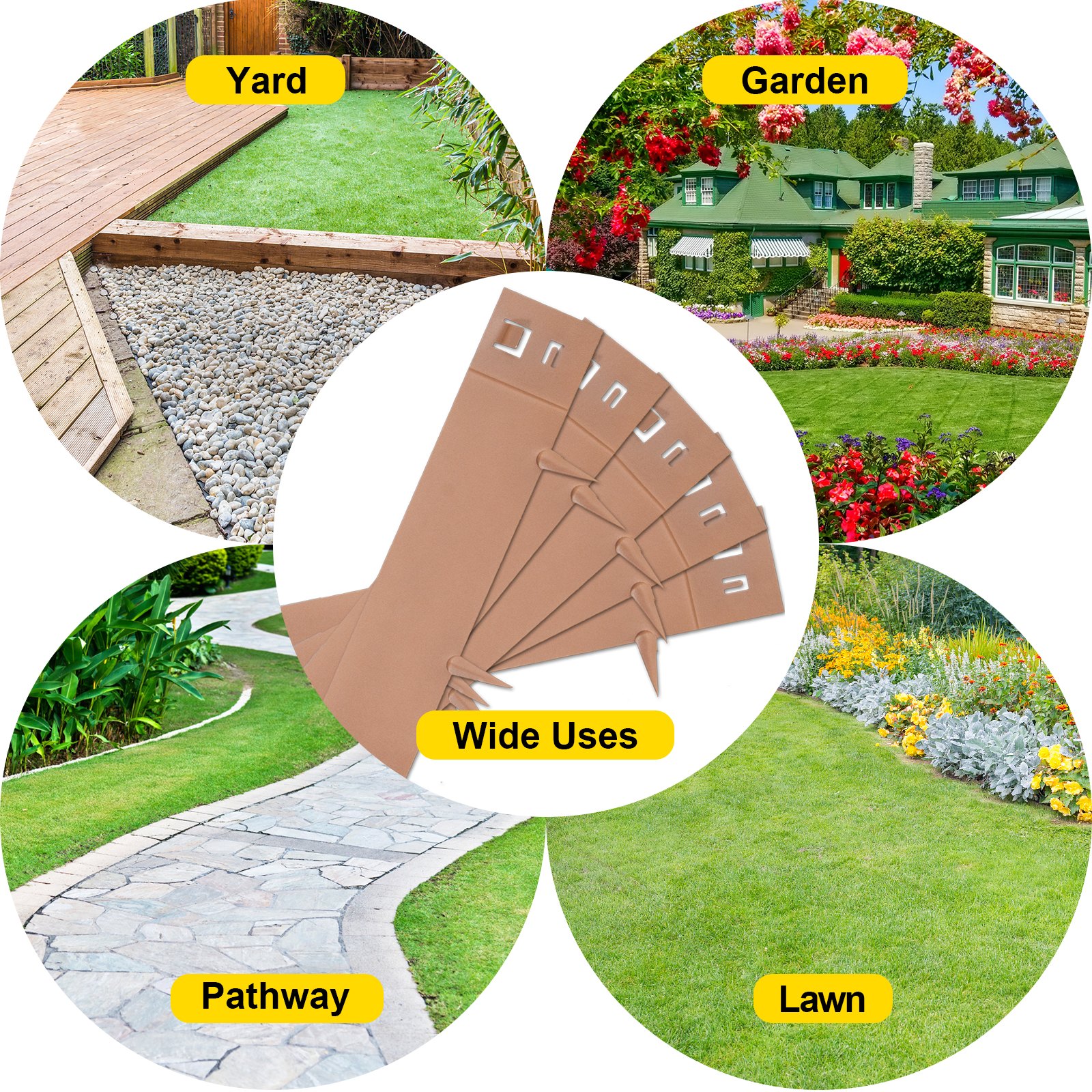 VEVOR Bordura de Acero Galvanizado 10 x 99 cm Borde para Césped 5 Piezas Valla Delimitadora de Bordes Longitud Total de 4,95 m Borde Limitador de Jardín Flexible Marrón para Jardines Senderos Patios