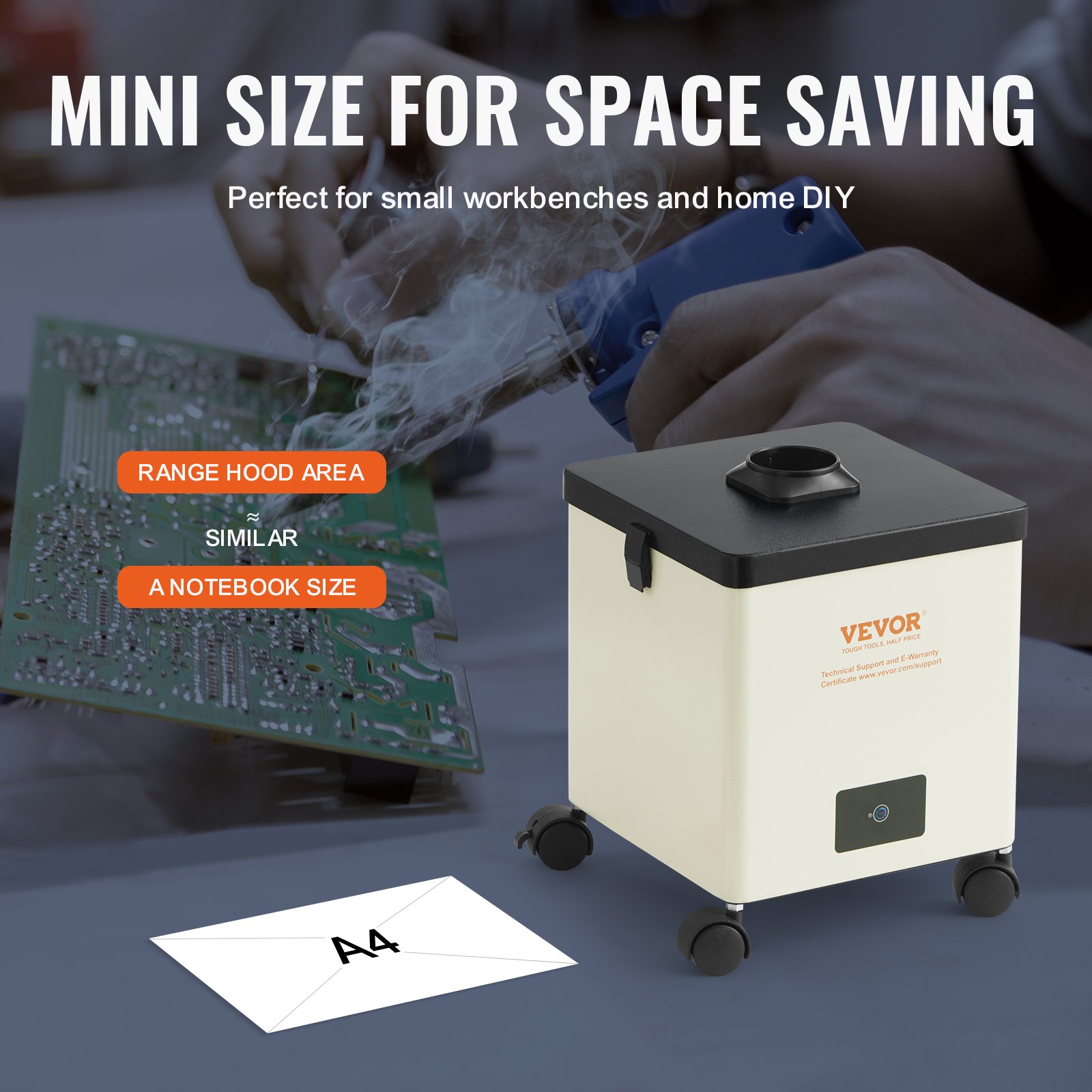 VEVOR Aspirador de Vapor de Soldadura Ventilador de Trabajo de 100 W Filtro de 3 Capas 240 m³/h Absorbente de Humo para Soldadura Compacto para Reparación de Teléfonos de Soldadura DIY Impresión 3D