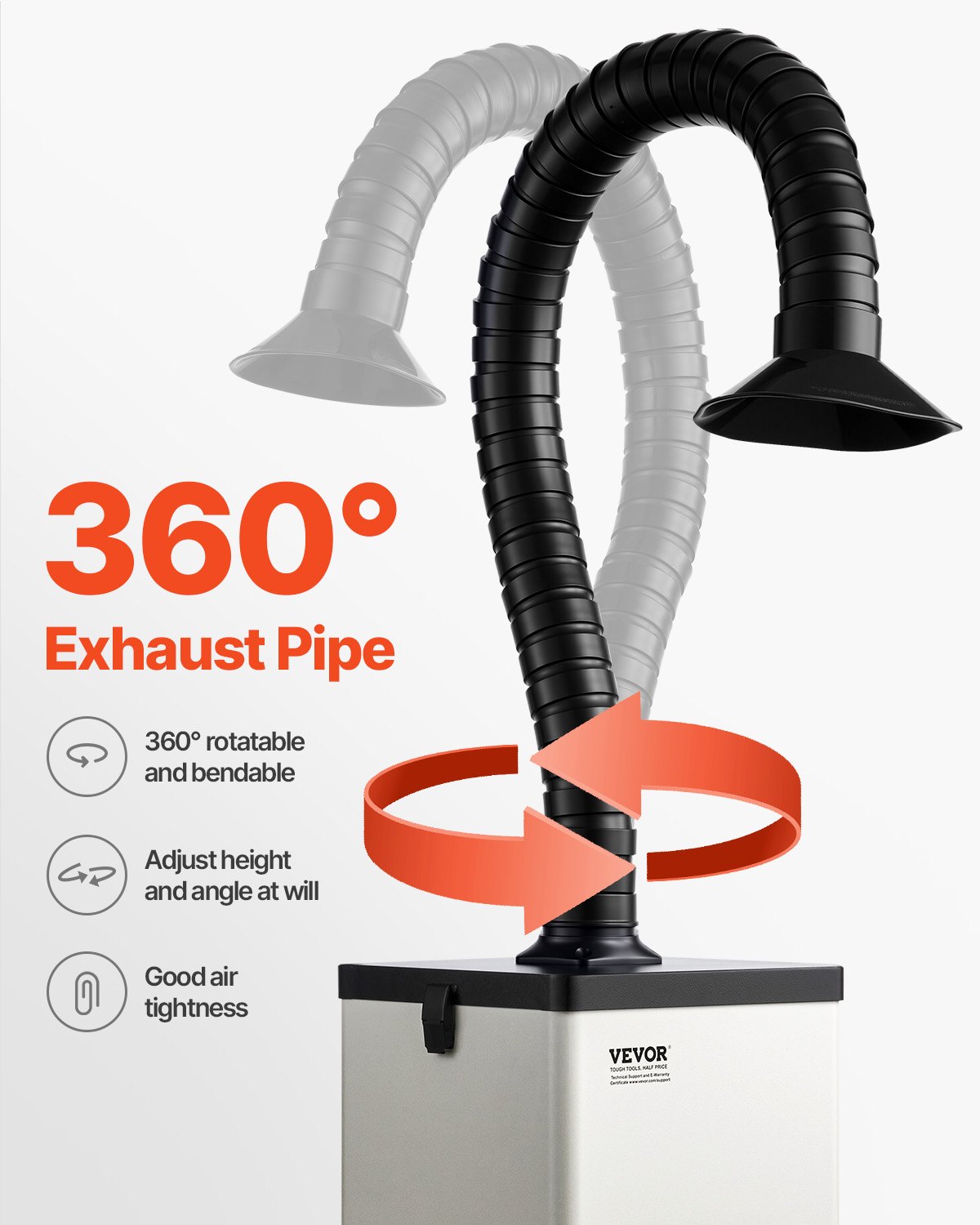 VEVOR Extractor de Humos de Soldadura 85 W con Mangueras Dobles Absorbedor de Humo de Soldadura 200 m³/h sin Escobillas con Filtros de 3 Etapas y 3 Velocidades para Soldadura, Grabado Láser