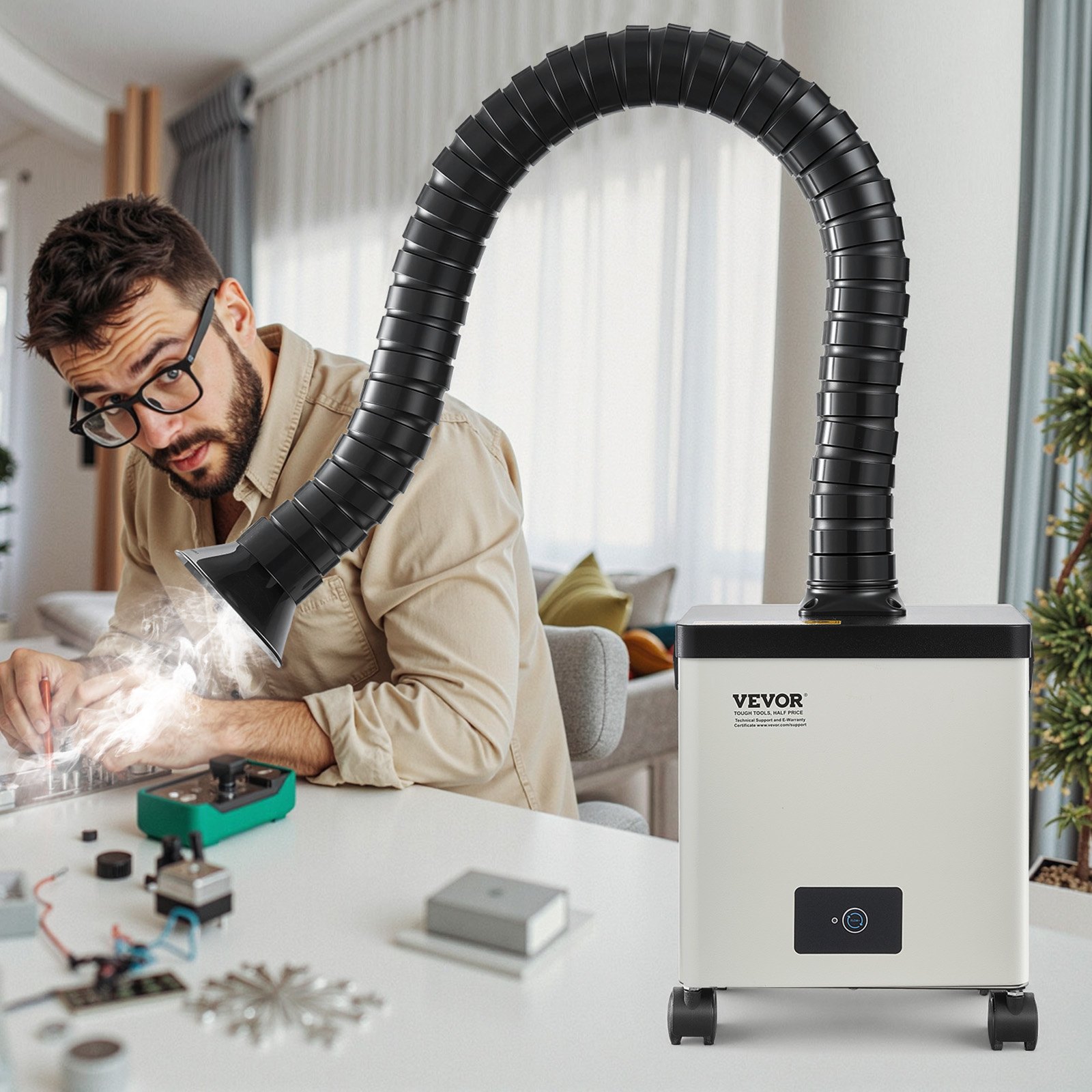 VEVOR Extractor de Humos de Soldadura 85 W con Mangueras Dobles Absorbedor de Humo de Soldadura 200 m³/h sin Escobillas con Filtros de 3 Etapas y 3 Velocidades para Soldadura, Grabado Láser