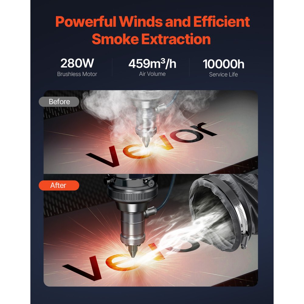 VEVOR Extractor de Humos de Soldadura 280 W con Mangueras Dobles Absorbedor de Humo de Soldadura 459 m³/h sin Escobillas con Filtros de 4 Etapas y 10 Velocidades para Soldadura, Grabado Láser