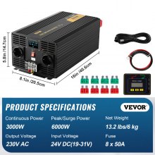 VEVOR Inversor de Potencia de Onda Sinusoidal Pura Inversor de Corriente 3000W