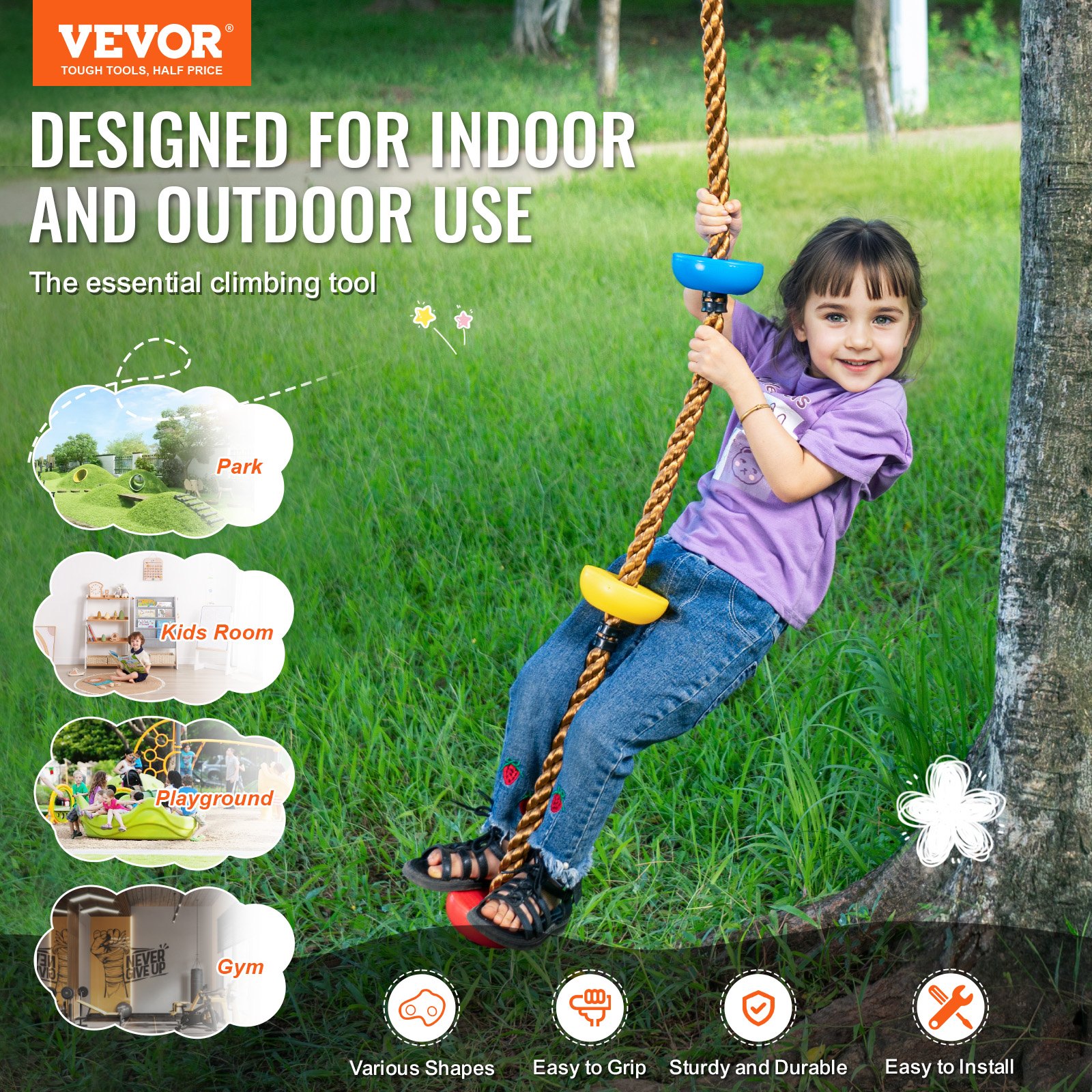 VEVOR 32 climbing holds, climbing rocks in various sizes and colors for children and adults, climbing wall holds with colored climbing rope and fastening material, climbing wall holds for indoor and outdoor use