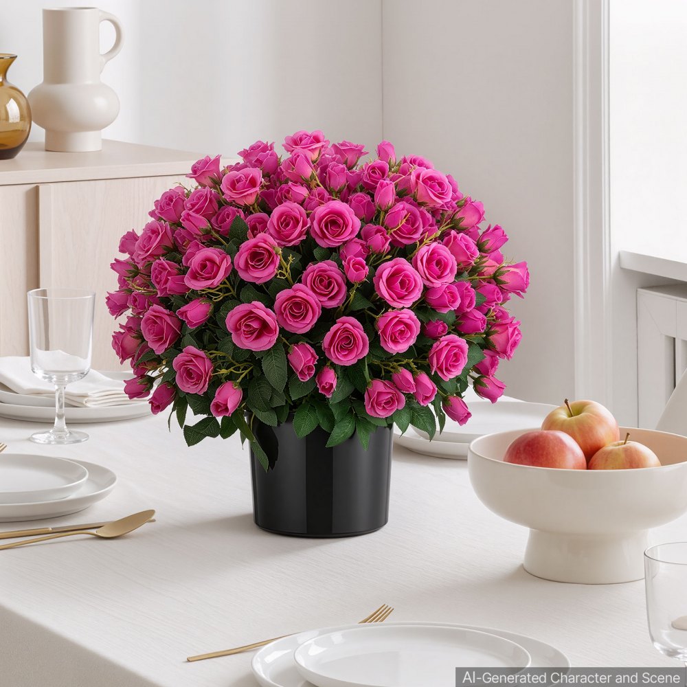 VEVOR Geranios Artificiales en Maceta Paquete de 2, Flores Artificiales, 45 cm de Alto, Pétalos de Seda, Hojas Texturizadas y Sin Montaje, Interior y Exterior para Porche, Patio, Balcón y Salón, Rosa
