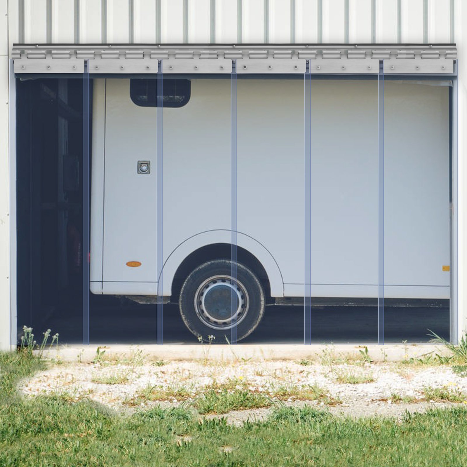 VEVOR Cortina Pvc Exterior Cortina de Tiras 97x213,4 cm Cortina de Puerta de Pvc Transparente 6 Tiras de Plástico Soporte Resistente -20°C​ ~ 60°C​