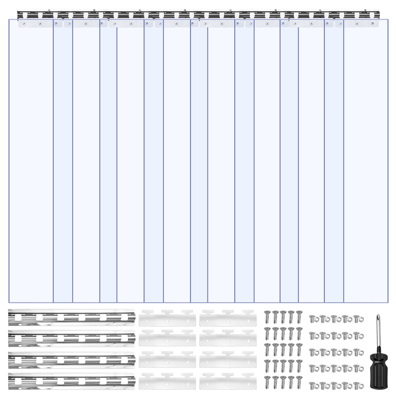 VEVOR Clear PVC Strip Curtain, 2.1 m Height x 1.2 m Width x 2 mm Thickness, 8 PCS Walk in Freezer Cooler Curtain Strips, Smooth Waterproof Plastic Door Strips for Warehouse, Freezer, Garage Doors