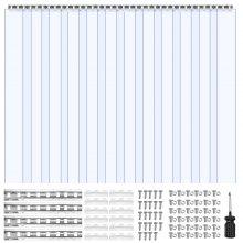 VEVOR Cortina de Tiras 183x244 cm Cortina de Puerta de PVC Transparente 12 Tiras de Plástico Espesor de 3 mm para Puerta de Cámara Frigorífica, Almacén, Refrigerador de Supermercado, Garajes