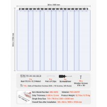 VEVOR Cortina de Tiras Transparente 96,5 x 213,4 cm, Cortina de Puerta de PVC con 6 Tiras de Plástico Espesor de 2 mm, para Puerta de Congelador, Almacén, Refrigerador de Supermercado, Garajes