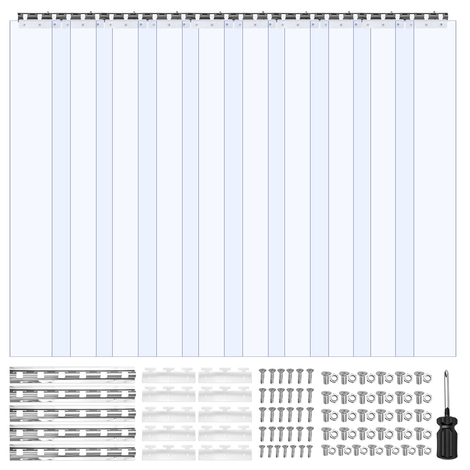 VEVOR Cortina de Tiras 152,4 x 244 cm Cortina de Puerta de PVC Transparente 10 Tiras de Plástico Espesor de 2 mm para Puerta de Cámara Frigorífica, Almacén, Refrigerador de Supermercado, Garajes
