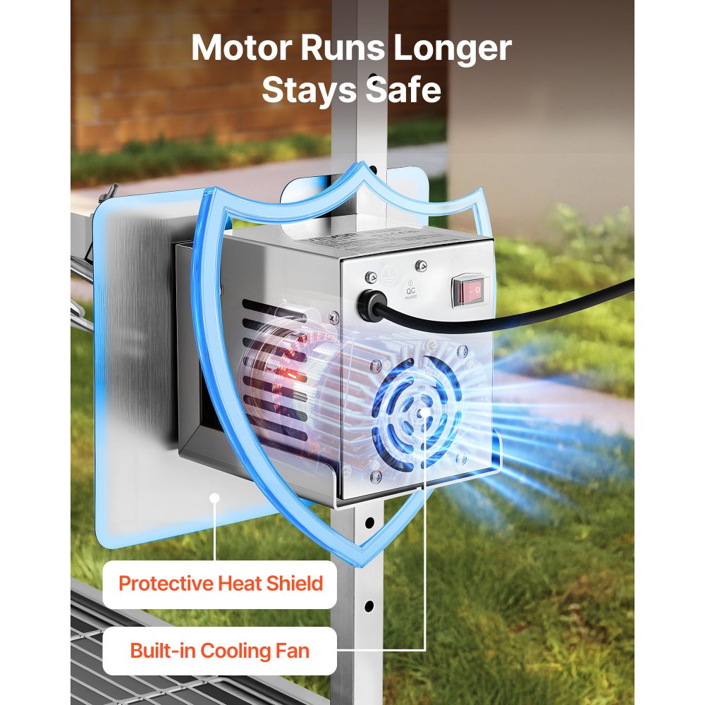 VEVOR Asador Giratorio Eléctrico 7 Niveles de Altura, Capacidad de Carga de 60 kg, Motor de 38 W, de Acero Inoxidable, con Ruedas, Rotación Suave de 360°, Parrilla para Fiestas, Barbacoas, Acampadas