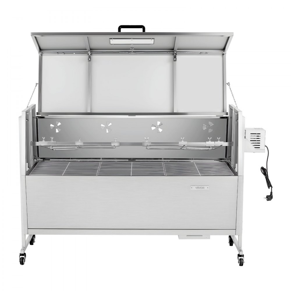 VEVOR Asador Giratorio 1320 mm Motor de 38 W, 4 Niveles de Altura, Capacidad de Carga de 60 kg, Parrilla de Acero Inoxidable con Ruedas, Rotación Suave de 360°, para Fiestas, Barbacoas, Acampadas