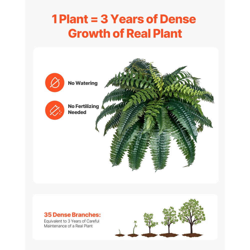 VEVOR Artificial Boston Ferns, 2 pcs., Diameter 90-100 cm, Plastic Ferns, Wall Decoration with 35 Branches, Artificial Fern for Home & Office (Flower pot not included)