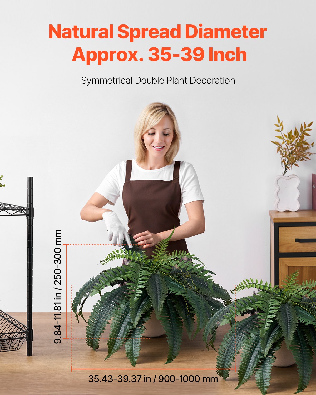 VEVOR Helechos Artificiales, Diámetro Natural de Extensión: 89-99 cm, Colgantes, Decoración de Pared con 35 Ramas, Helecho Artificial para Hogar y Oficina, Maceta No Incluida, 600 x 250 x 250 mm