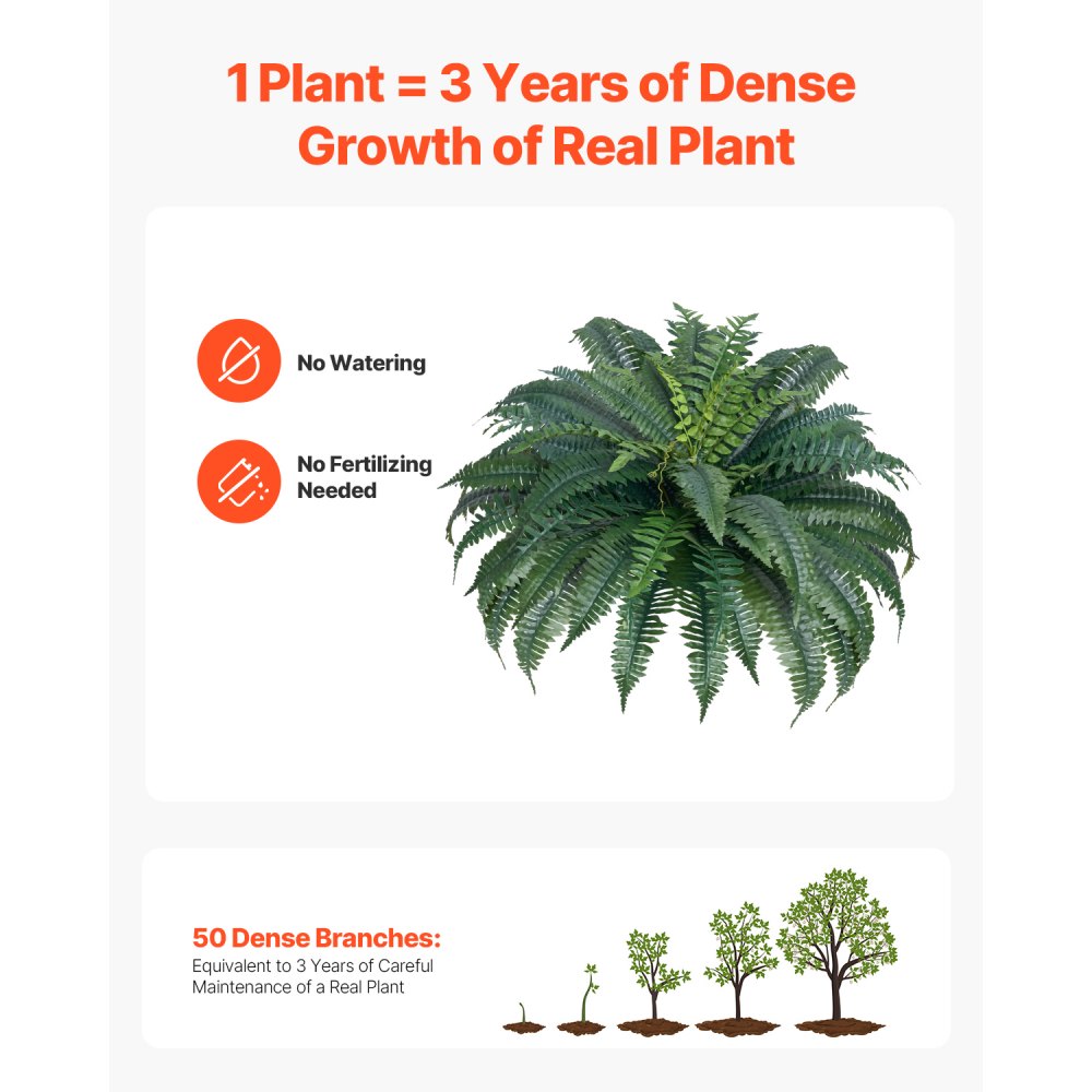 VEVOR Helechos Artificiales, Diámetro de Extensión Natural: 100-119 cm, Colgantes, Decoración de Pared con 50 Ramas, para Hogar y Oficina, Maceta no Incluida, 650 x 200 x 200 mm, Verde, 2 uds