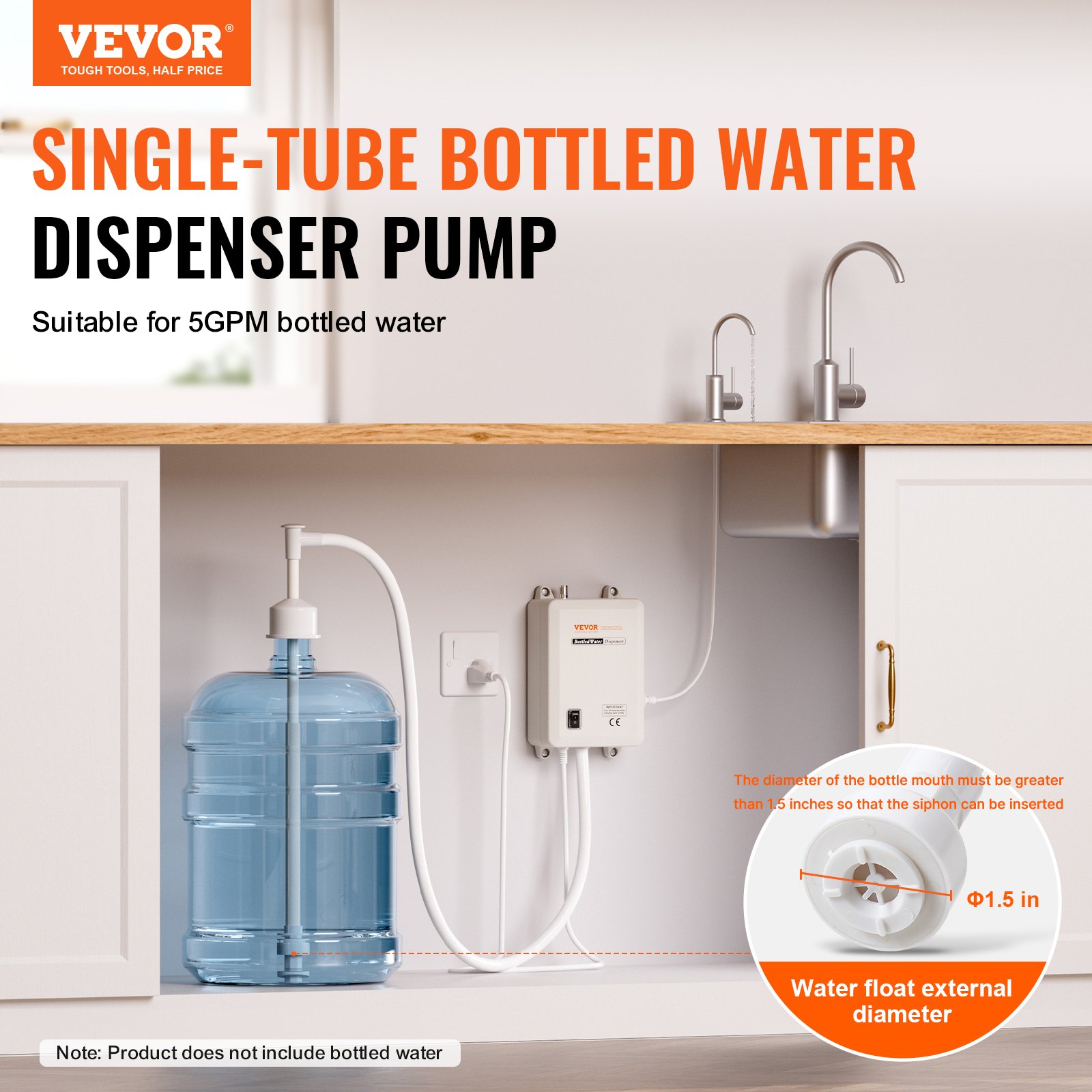 VEVOR Sistema de Bomba Dispensadora de Agua Embotellada, Sistema Dispensador de Más de 2,5 L/min, Bomba de Jarra de Agua de Entrada Única, Uso Compatible con Máquina de Café/Té o Hielo, Refrigerador