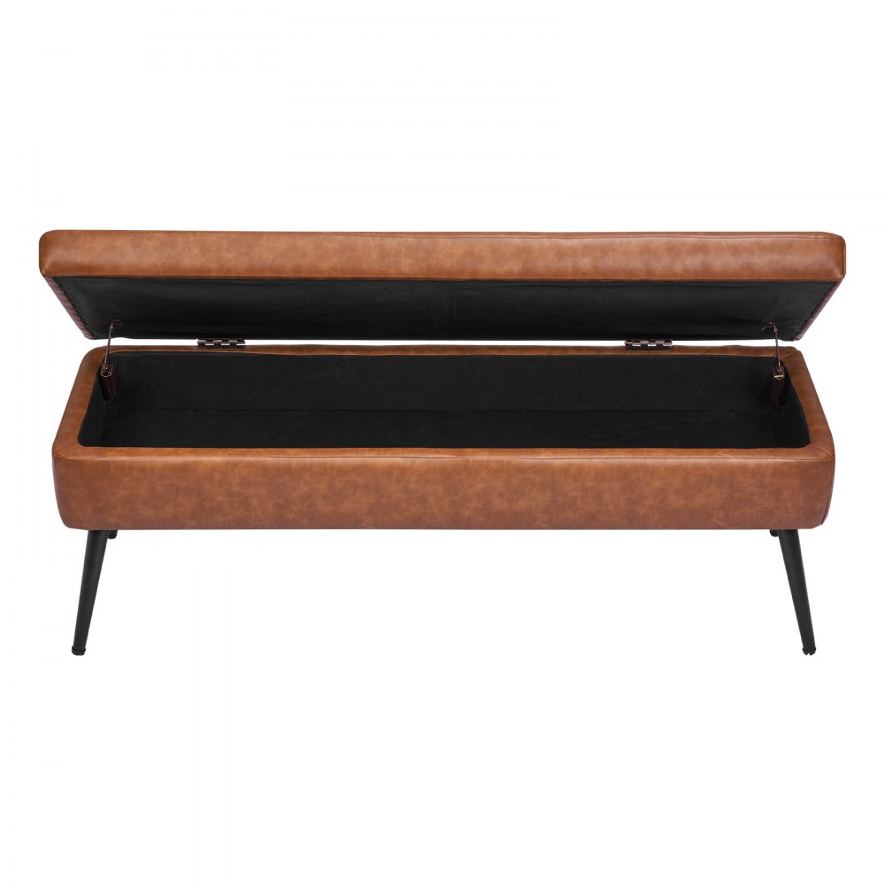 VEVOR Leather Storage Ottoman Bench, PU Leather Bench with Storage and Metal Legs, Upholstered Shoe Benches Seat for Entryway, Modern End of Bed Benches for Living Room, Dining Room, Hallway, Brown