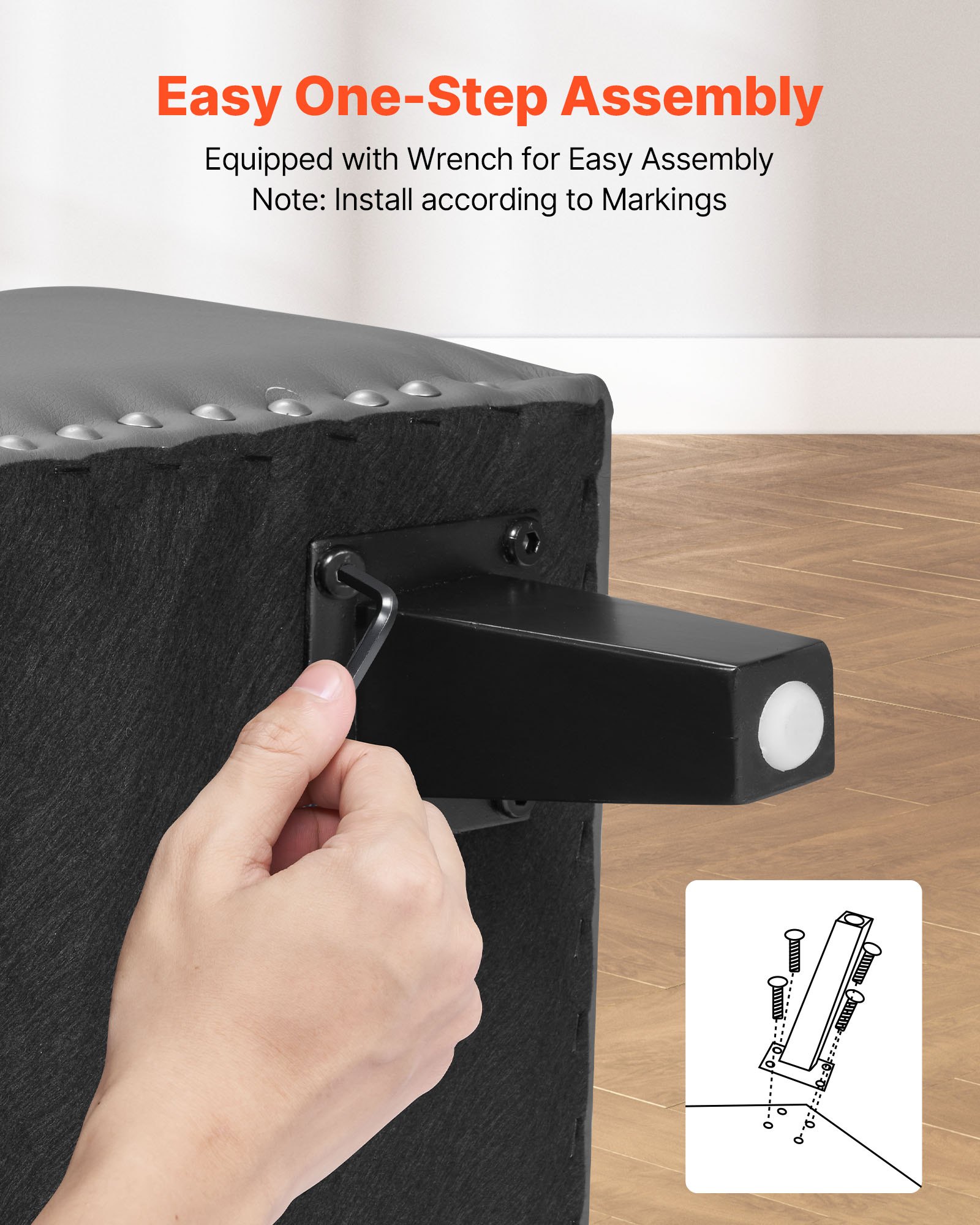 VEVOR Banco de Cuero con Botones, Banco Tapizado de Cuero Sintético 415 x 1305 x 440 mm con Almacenaje y Patas de Madera Maciza, Cojín de Espuma, para Sala de Estar, Comedor y Pasillo, Gris