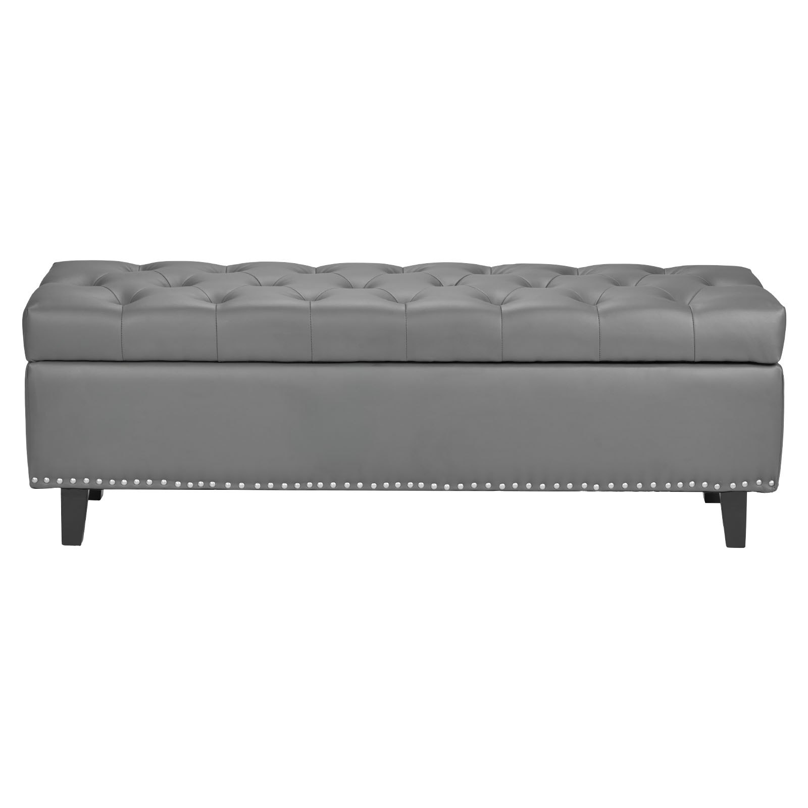 VEVOR Banco de Cuero con Botones, Banco Tapizado de Cuero Sintético 415 x 1305 x 440 mm con Almacenaje y Patas de Madera Maciza, Cojín de Espuma, para Sala de Estar, Comedor y Pasillo, Gris