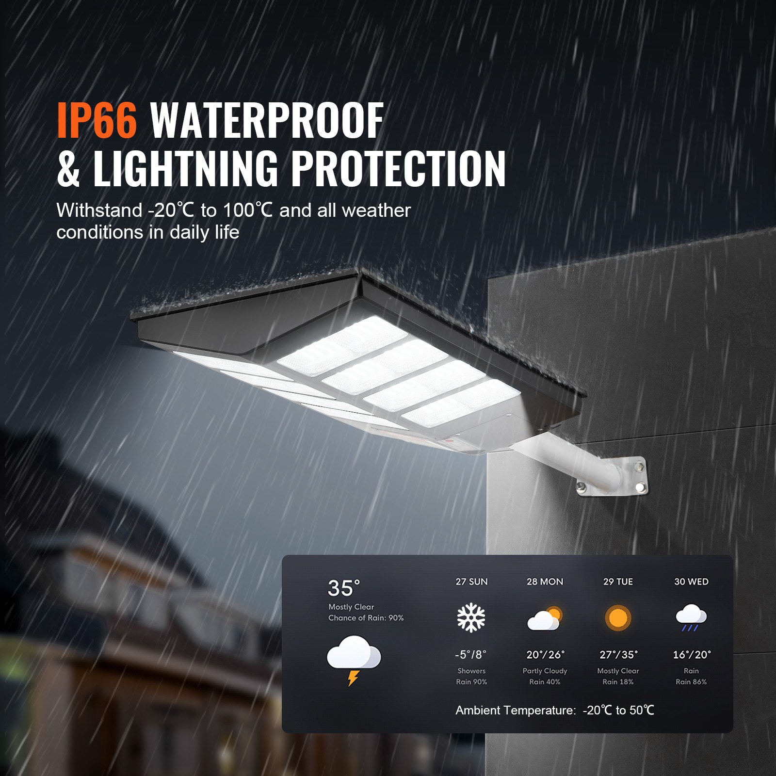 VEVOR 800W LED farola solar 1400LM lámpara solar con sensor de movimiento pared exterior