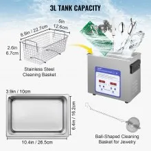 VEVOR Limpiador Ultrasónico 3 L Máquina de Limpieza Ultrasónica 120 W Máquina Limpiadora Ultrasónica con Temporizador y Calentador Digital LCD para Joyas, Gafas, Relojes, Metal, Dental, Laboratorio