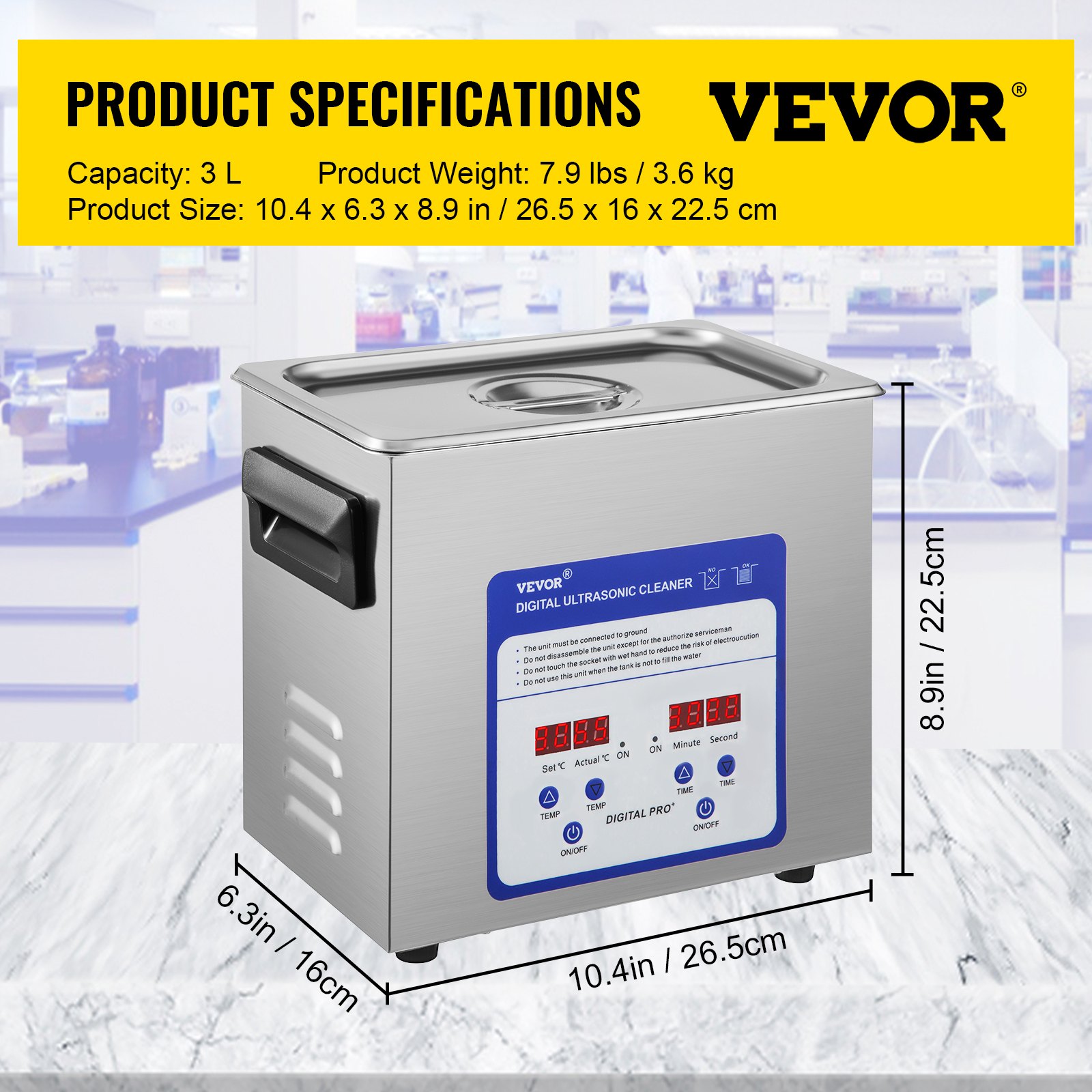 VEVOR Limpiador Ultrasónico 3 L Máquina de Limpieza Ultrasónica 120 W Máquina Limpiadora Ultrasónica con Temporizador y Calentador Digital LCD para Joyas, Gafas, Relojes, Metal, Dental, Laboratorio