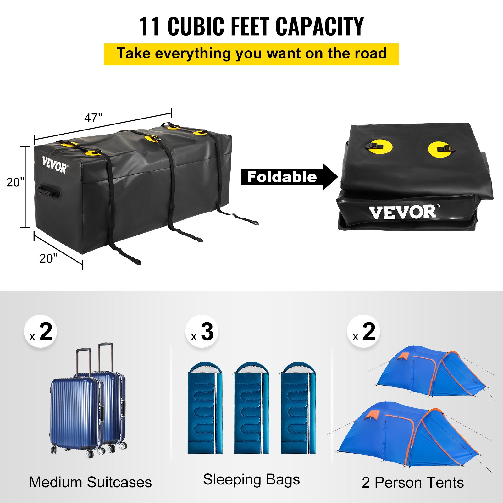 VEVOR Bolsa de Transporte de Carga, 11 Bolsos Cúbicos, Bolsa de Transporte para Automóvil, 47"x 20" x 20", Bolsa de Carga, Tela de PVC Impermeable 840D