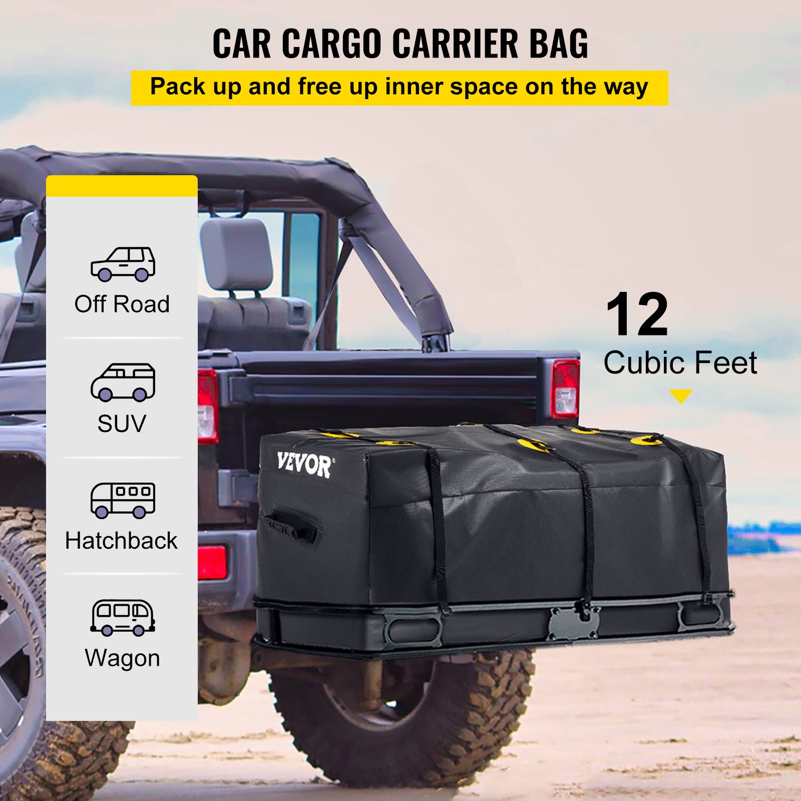 VEVOR Bolsa de Transporte de Carga, 12 Paquetes Cúbicos, Bolsa de Transporte para Automóvil, 48"x 20" x 22", Bolsa de Carga, Tela de PVC Impermeable 840D