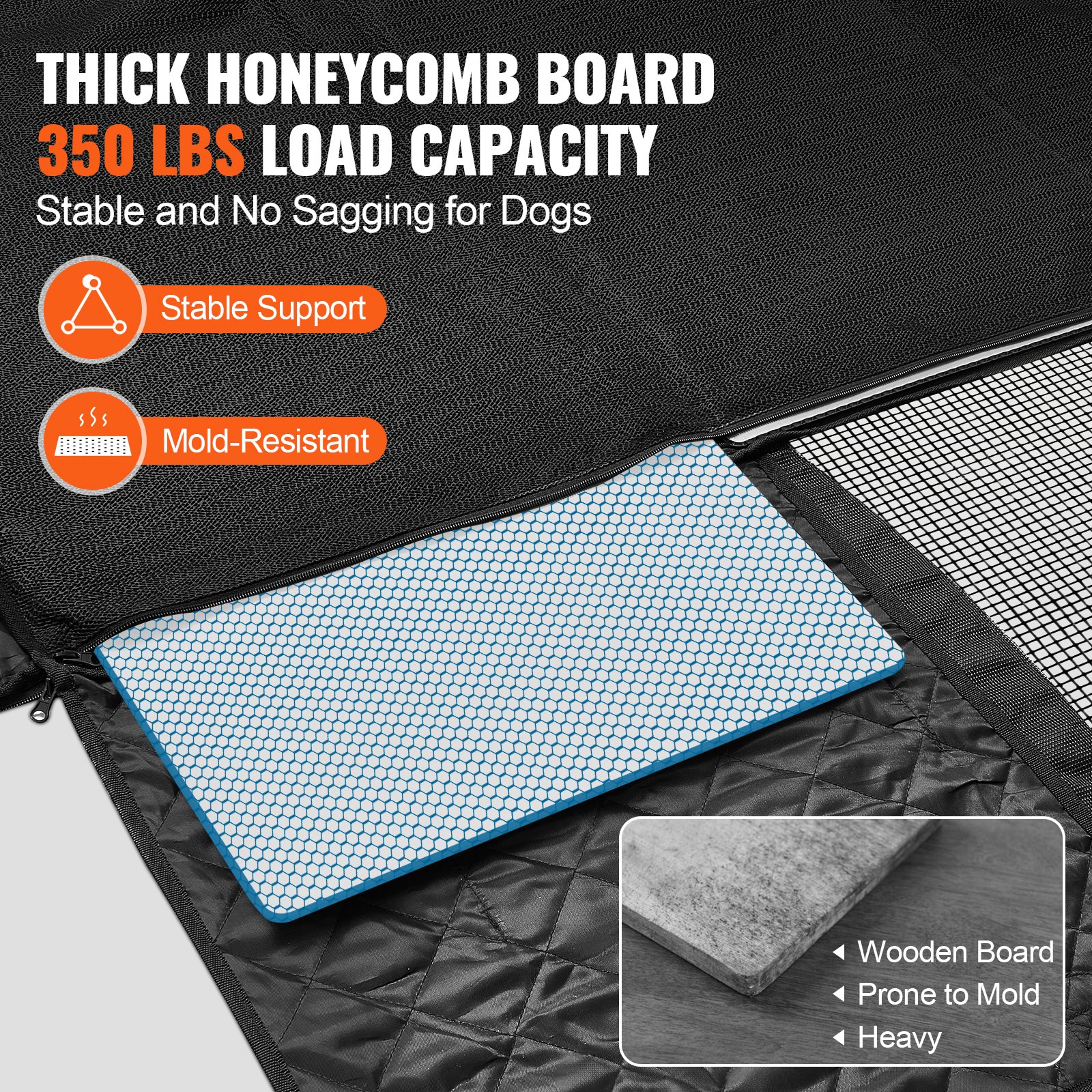 VEVOR Backseat Extender for Dogs, Dog Hammock for the Back of the Car, Car Seat Cover for Dogs with Hard Bottom, Dog Car Seat Bed 132 x 63 cm, Supports 168 kg, with Mesh Window and Storage Bag for Car, SUV