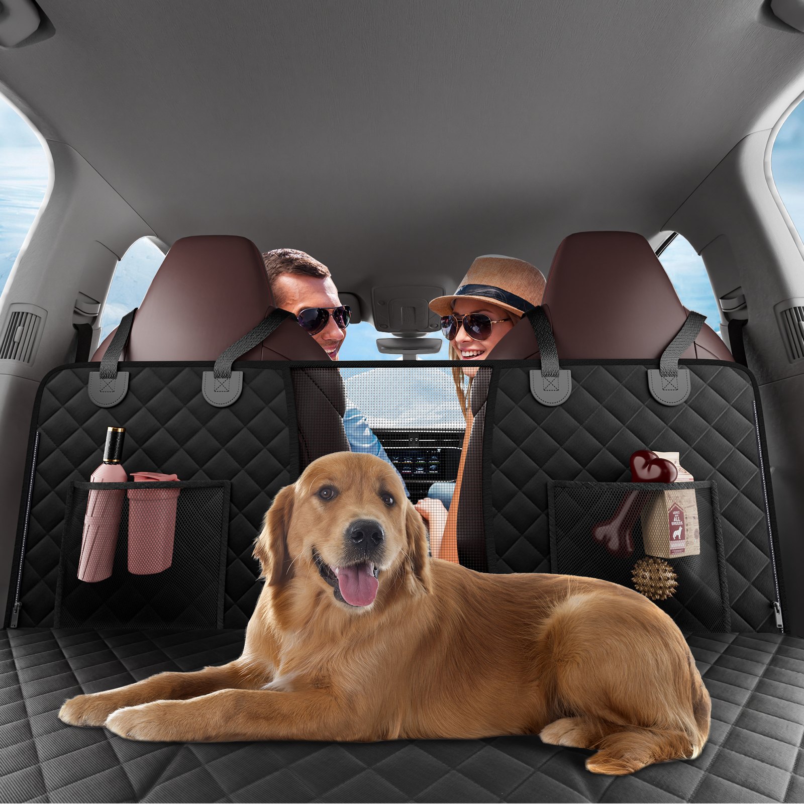 VEVOR Backseat Extender for Dogs, Dog Hammock for the Back of the Car, Car Seat Cover for Dogs with Hard Bottom, Dog Car Seat Bed 132 x 63 cm, Supports 168 kg, with Mesh Window and Storage Bag for Car, SUV