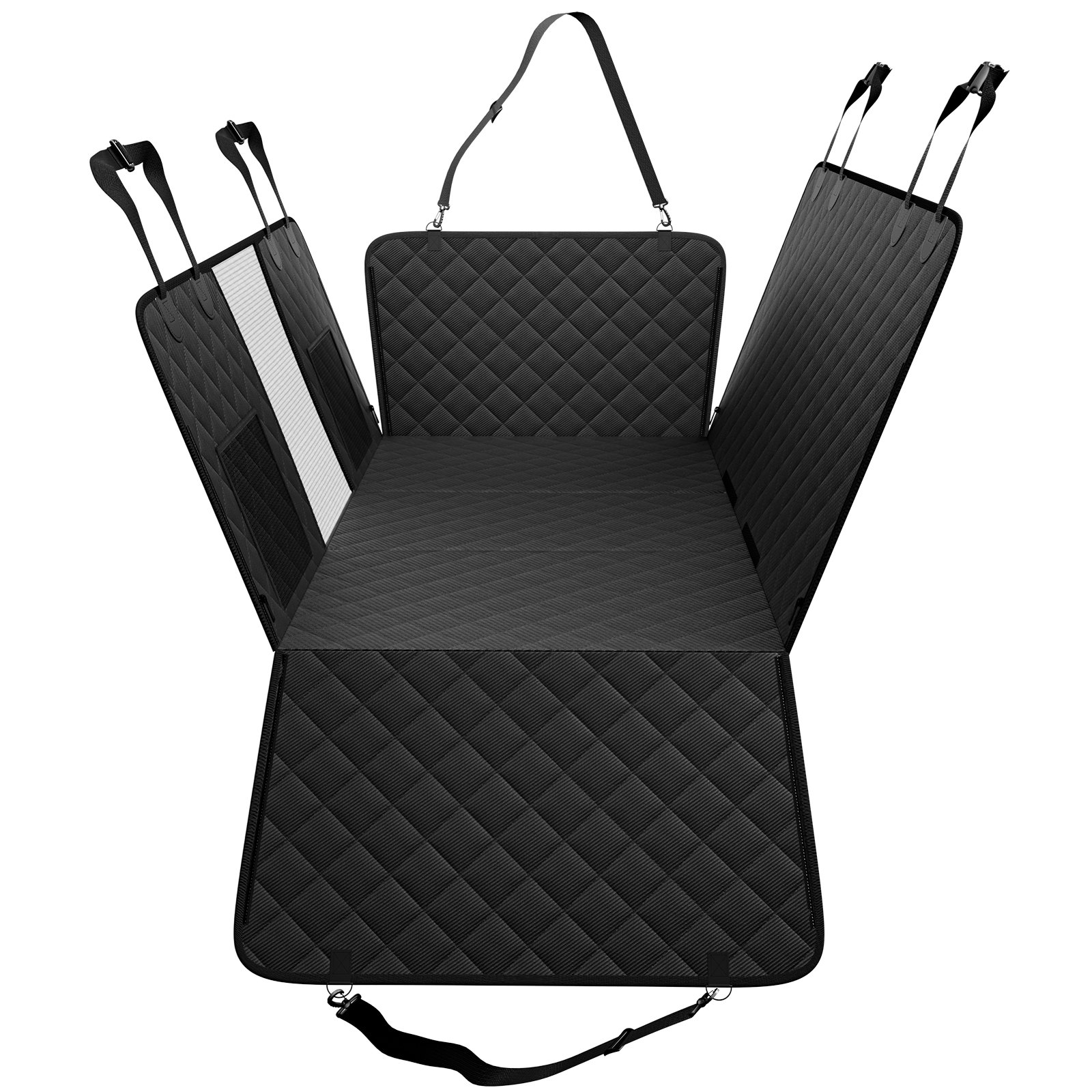 VEVOR Backseat Extender for Dogs, Dog Hammock for the Back of the Car, Car Seat Cover for Dogs with Hard Bottom, Dog Car Seat Bed 132 x 63 cm, Supports 168 kg, with Mesh Window and Storage Bag for Car, SUV