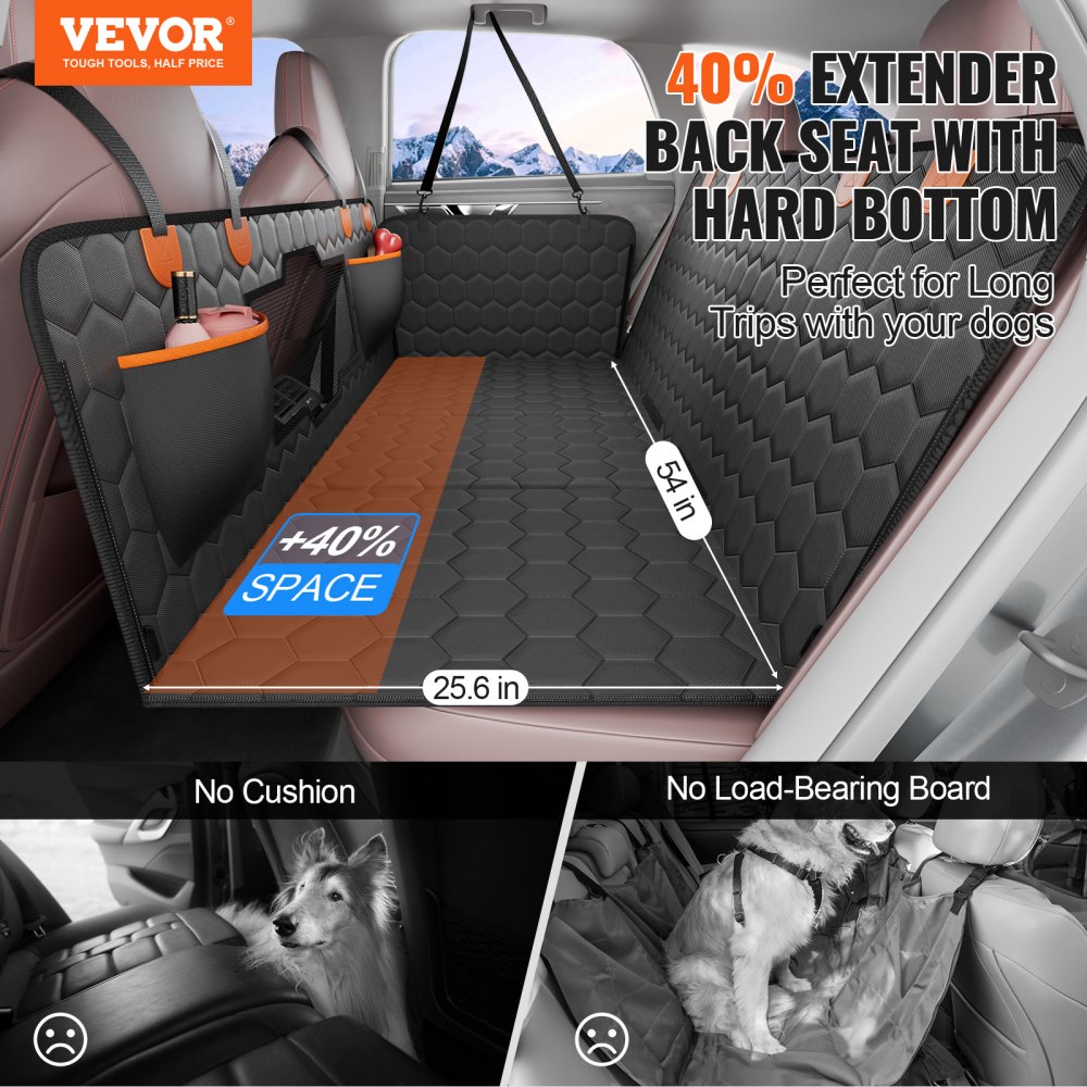VEVOR Funda Perros Coche Impermeable 600D Cubierta de Asiento Trasero para Mascota 136 x 65 cm Protector de Asiento para Perros con Ventana de Malla Visible y Bolsillo de Almacenamiento para Coches