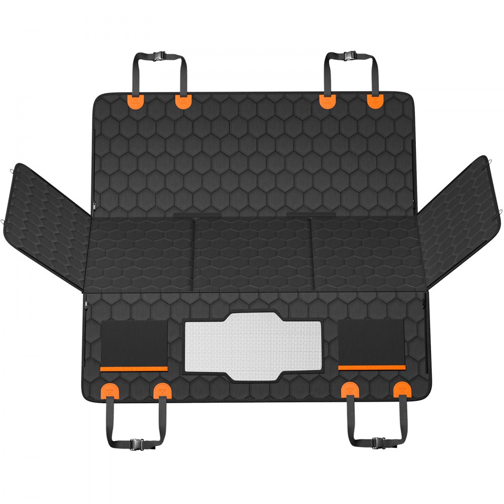 VEVOR Funda Perros Coche Impermeable 600D Cubierta de Asiento Trasero para Mascota 136 x 65 cm Protector de Asiento para Perros con Ventana de Malla Visible y Bolsillo de Almacenamiento para Coches