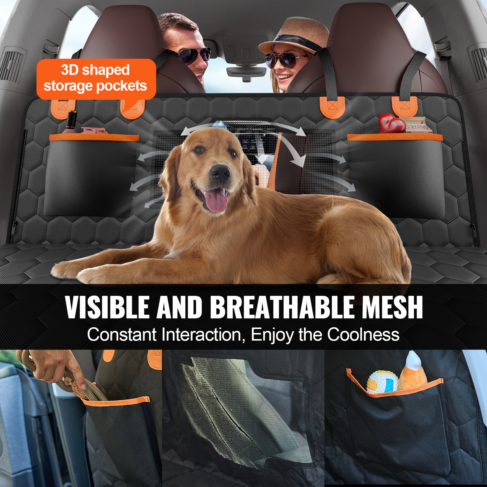 VEVOR Funda Perros Coche Impermeable 600D Cubierta de Asiento Trasero para Mascota 136 x 65 cm Protector de Asiento para Perros con Ventana de Malla Visible y Bolsillo de Almacenamiento para Coches