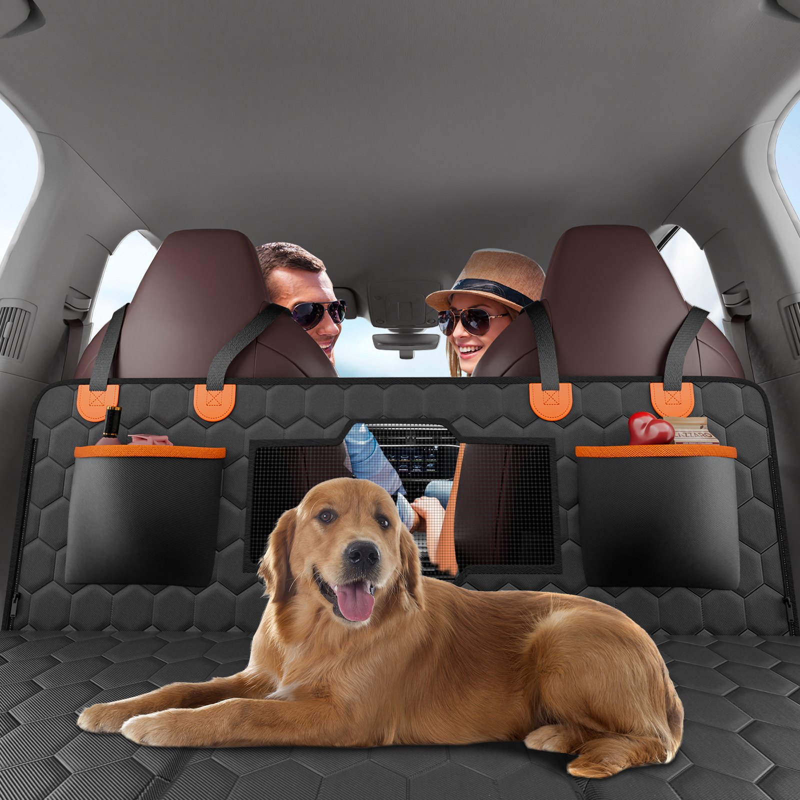 VEVOR Funda Perros Coche Impermeable 600D Cubierta de Asiento Trasero para Mascota 136 x 65 cm Protector de Asiento para Perros con Ventana de Malla Visible y Bolsillo de Almacenamiento para Coches