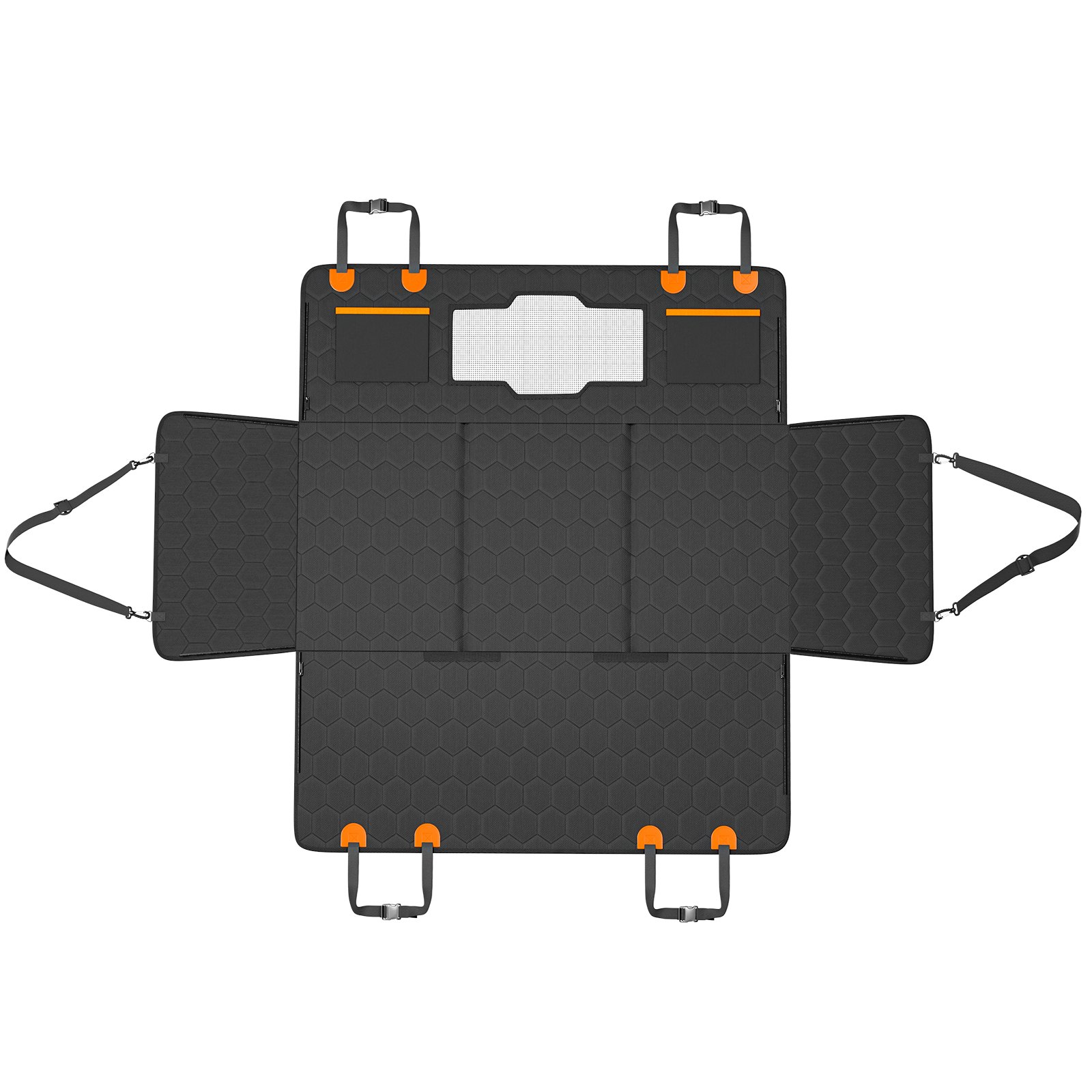 VEVOR Funda Perros Coche Impermeable 600D Cubierta de Asiento Trasero para Mascota 136 x 65 cm Protector de Asiento para Perros con Ventana de Malla Visible y Bolsillo de Almacenamiento para Coches
