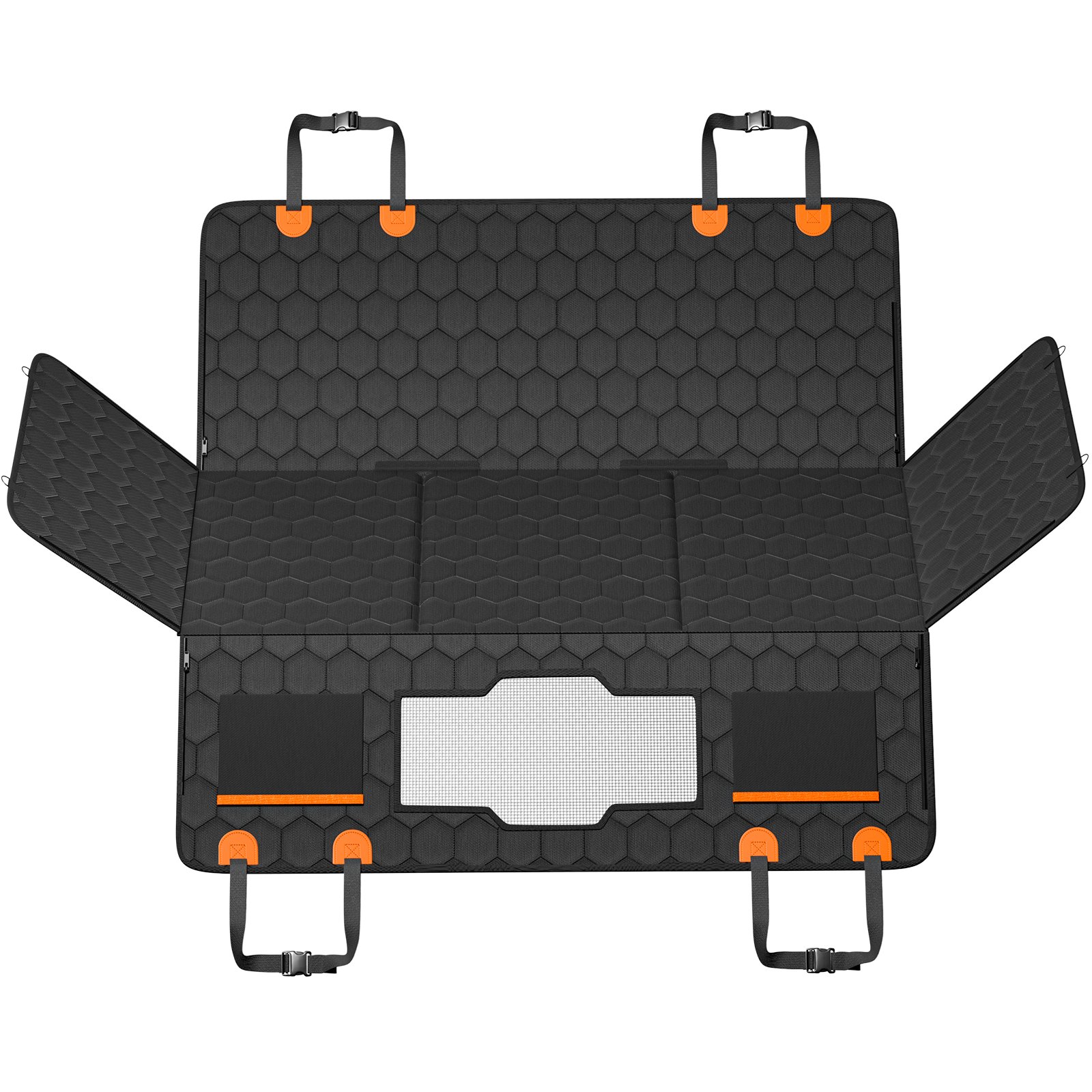 VEVOR Funda Perros Coche Impermeable 600D Cubierta de Asiento Trasero para Mascota 136 x 65 cm Protector de Asiento para Perros con Ventana de Malla Visible y Bolsillo de Almacenamiento para Coches