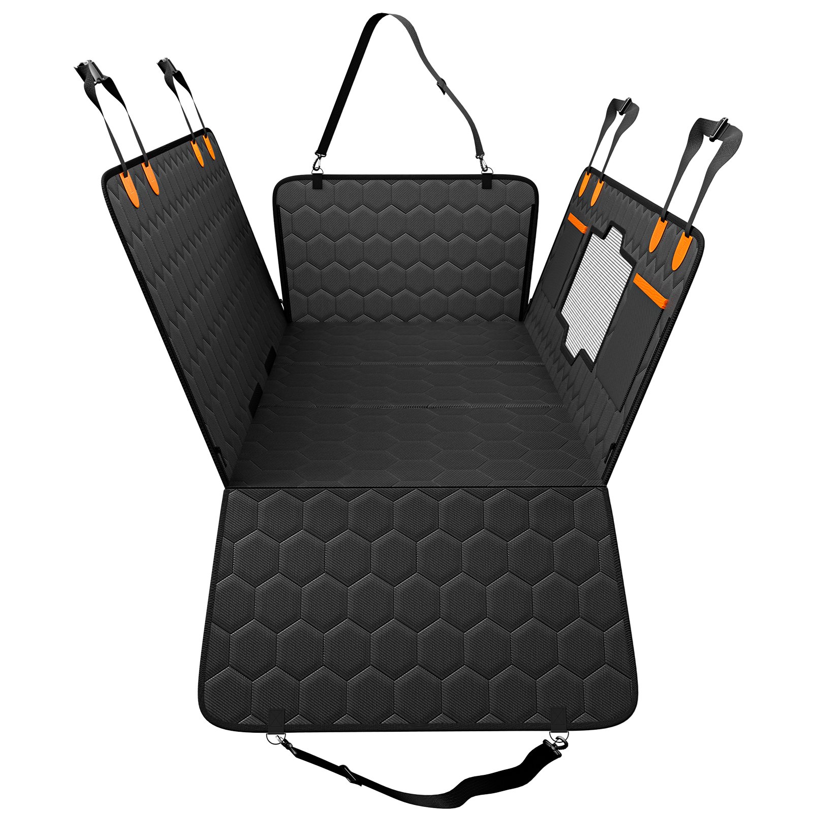 VEVOR Funda Perros Coche Impermeable 600D Cubierta de Asiento Trasero para Mascota 136 x 65 cm Protector de Asiento para Perros con Ventana de Malla Visible y Bolsillo de Almacenamiento para Coches