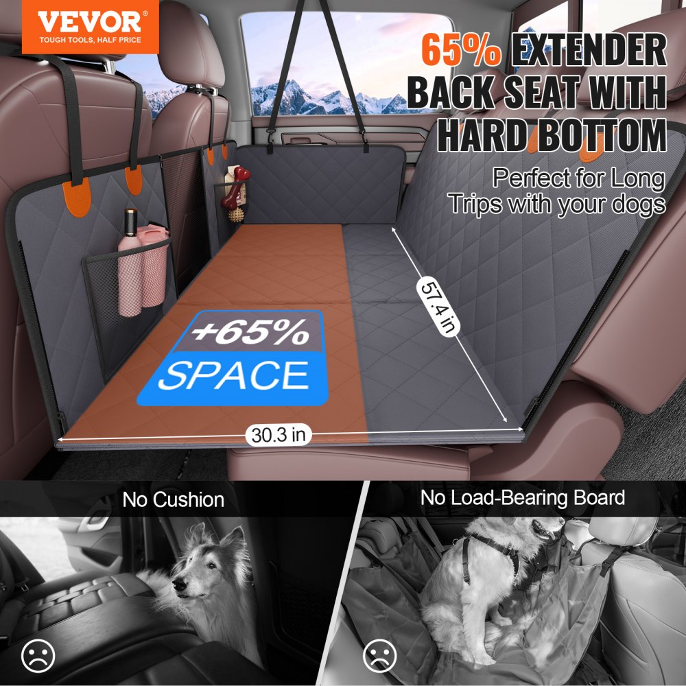 VEVOR Funda Perros Coche Impermeable 600D Cubierta de Asiento Trasero para Mascota 142 x 77 cm Protector de Asiento para Perros con Ventana de Malla Visible y Bolsillo de Almacenamiento para Camión