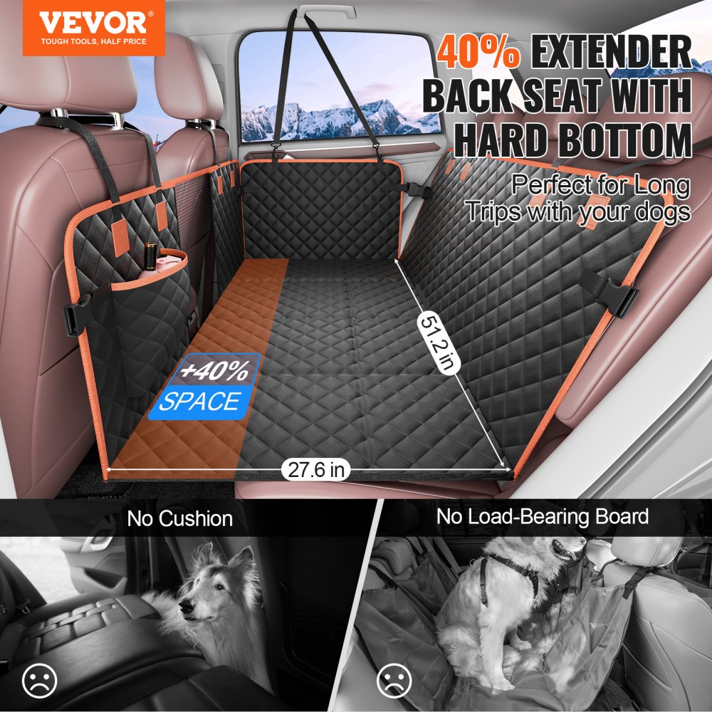 VEVOR Funda Perros Coche Impermeable 600D Cubierta de Asiento Trasero para Mascota 129 x 70 cm Protector de Asiento para Perros con Ventana de Malla Visible y Bolsillo de Almacenamiento para SUV