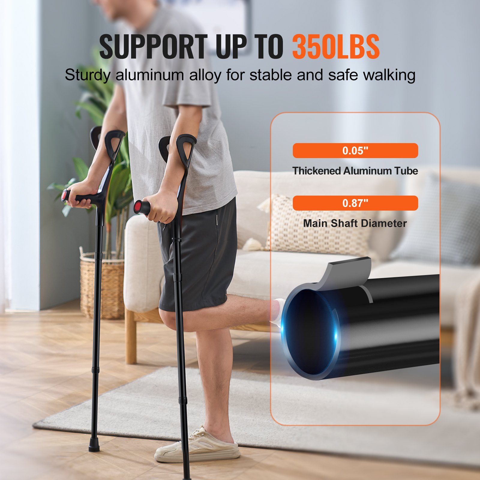 Muletas de antebrazo VEVOR para adultos, muletas de antebrazo plegables con altura ajustable de 10 niveles, muletas médicas de aluminio livianas con puño abierto para cirugía de lesiones en las piernas para discapacitados, 1 par de 350 libras