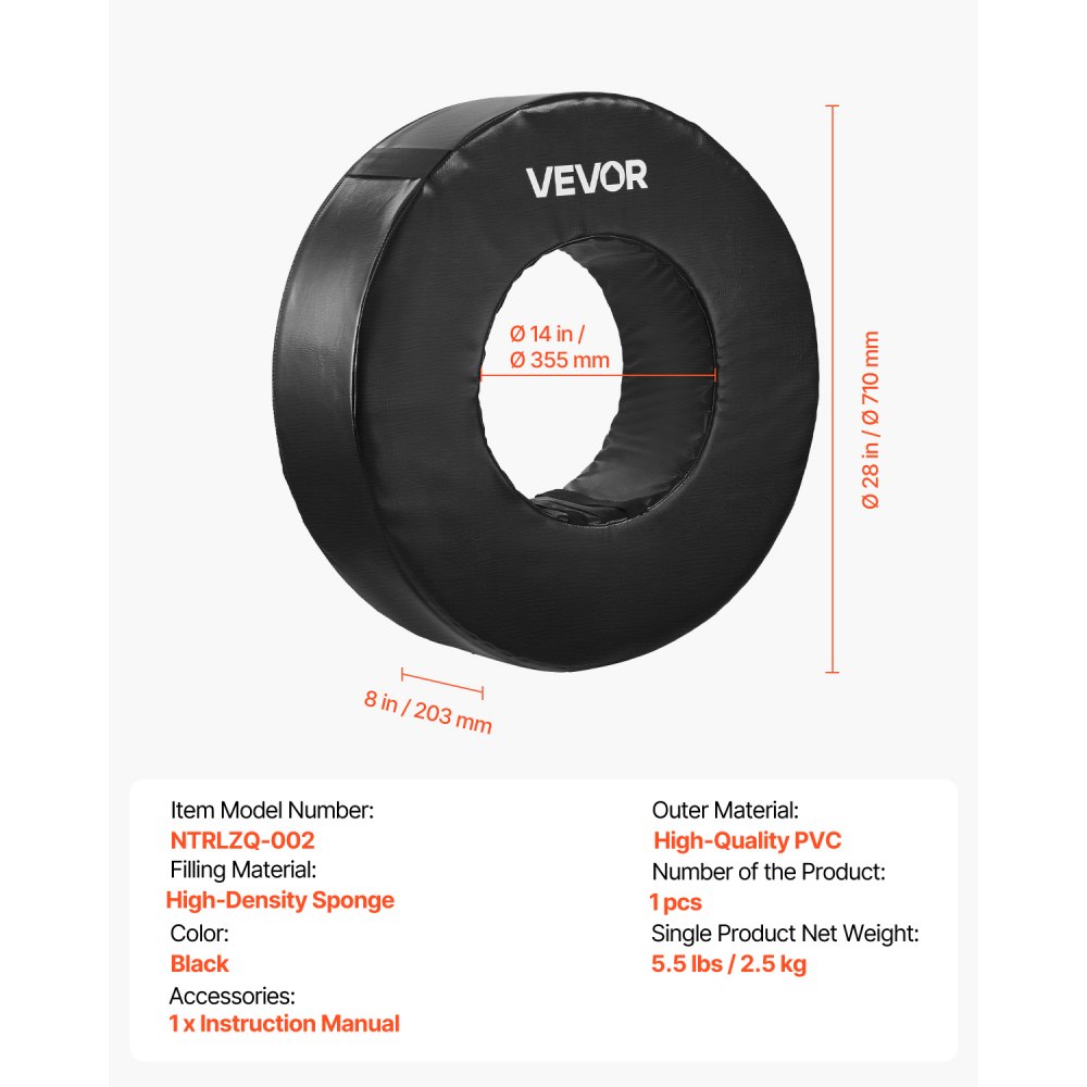 VEVOR Football Tackling Dummy, Waterproof Tackling Ring Made of PVC and High-Density Sponge, Training Dummies with Straps, for Blocking, Hitting and Practicing, Black, 1 pc.